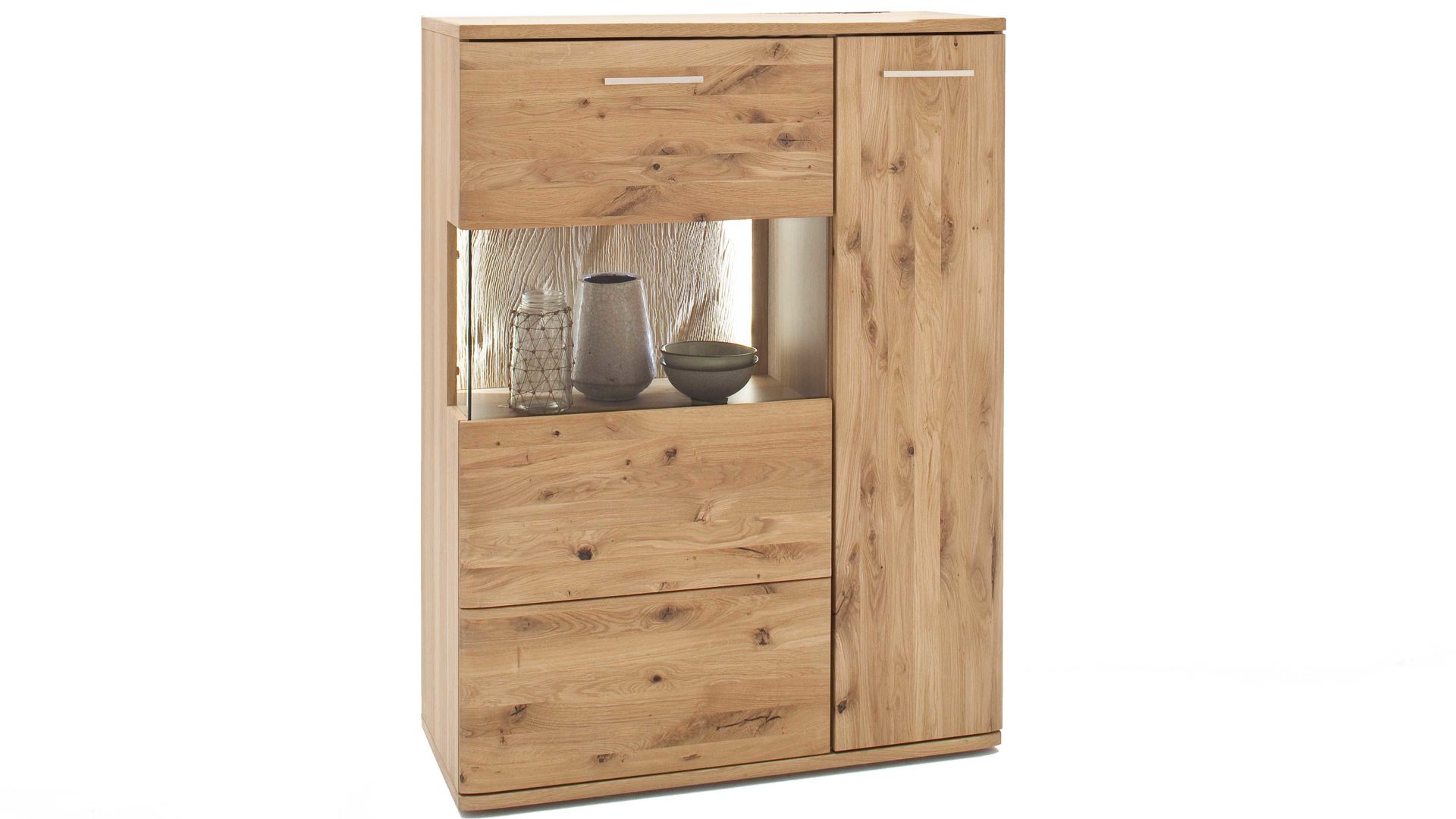 Highboard Mca furniture aus Holz in Holzfarben Wohnprogramm Santori - Highboard Eiche & Asteiche – zwei Türen, rechts