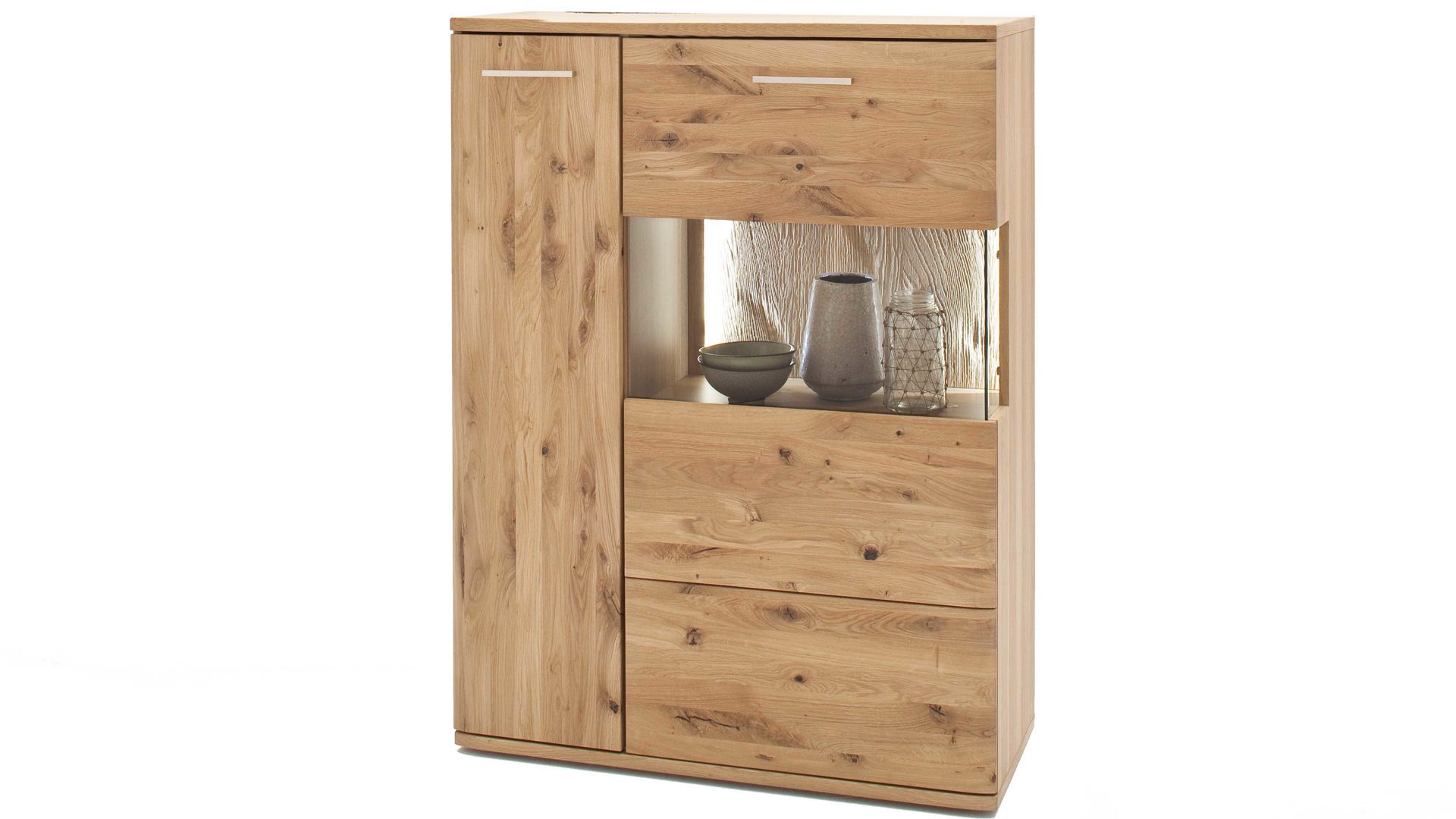 Highboard Mca furniture aus Holz in Holzfarben Wohnprogramm Santori - Highboard Eiche & Asteiche – zwei Türen, links