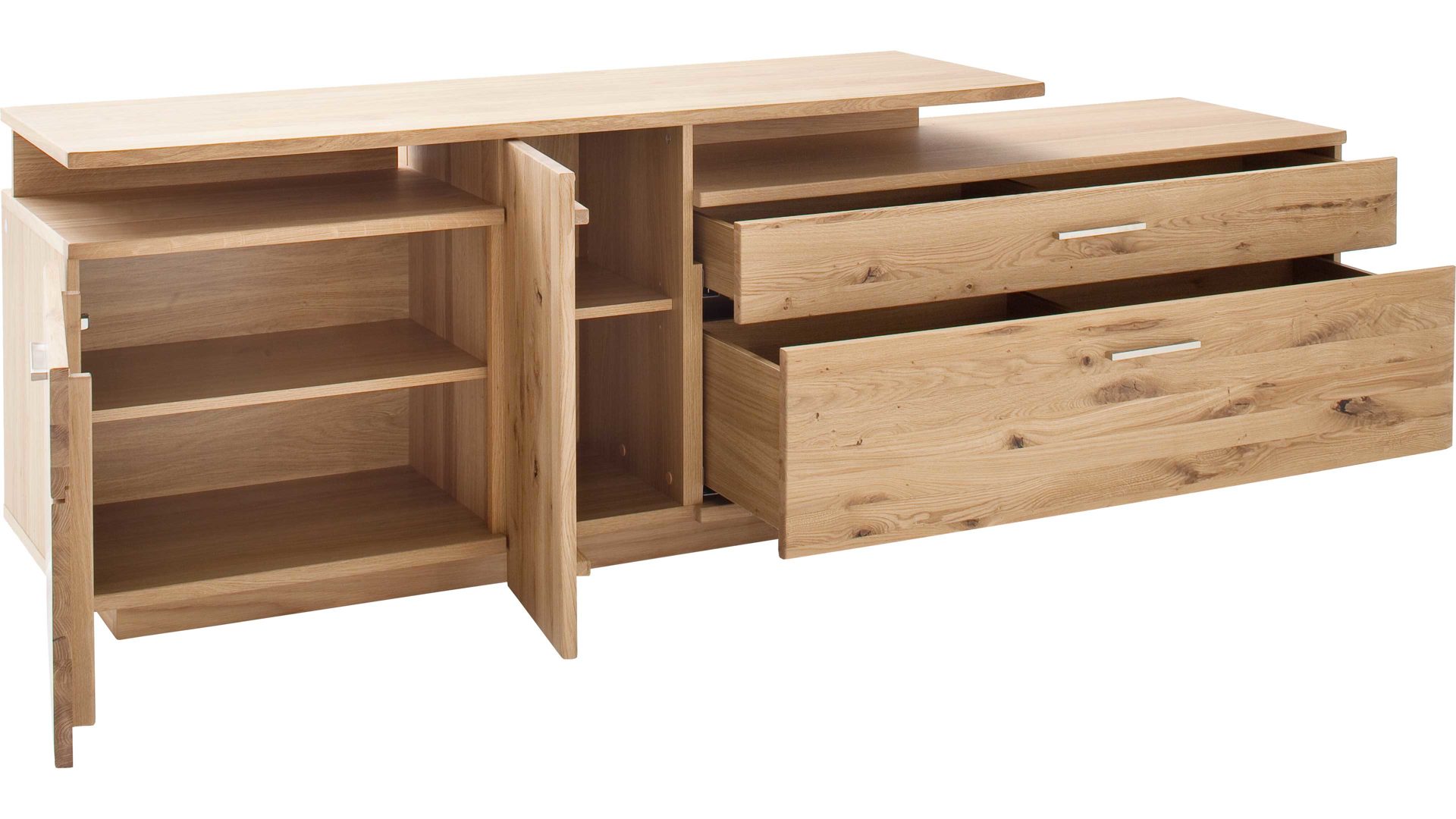 Lowboard Mca direkt aus Holz in Holzfarben Wohnprogramm Santori - Medien-Lowboard Eiche & Asteiche – drei Türen, zwei Fächer- Breite ca. 210 cm