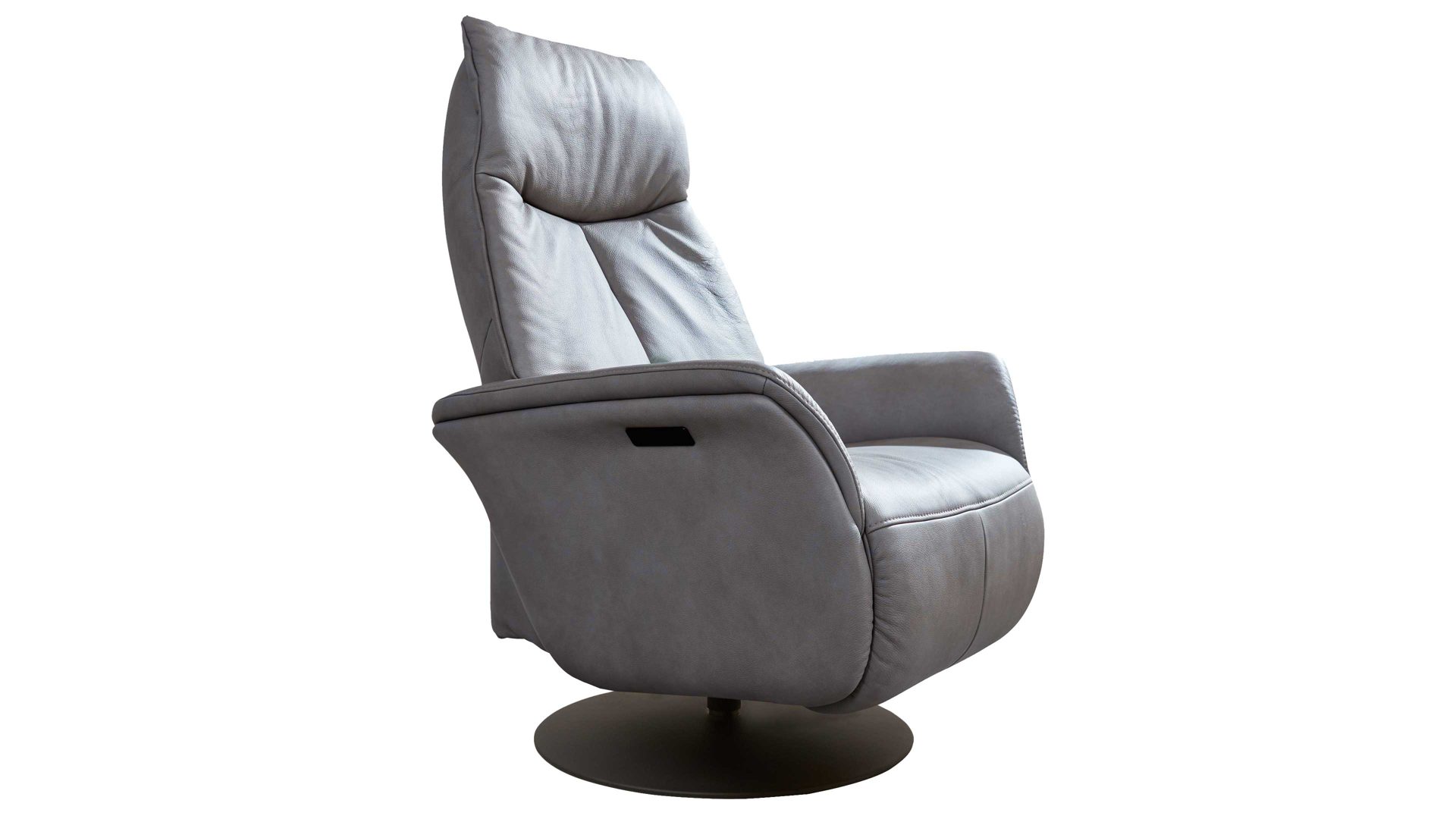 Relaxsessel Interliving aus Leder in Grau Interliving Sessel Serie 4550 - Sessel zwei Motoren & Aufstehhilfe - titanfarbenes LongLife-Leder & anthrazitfarbener Tellerfuß