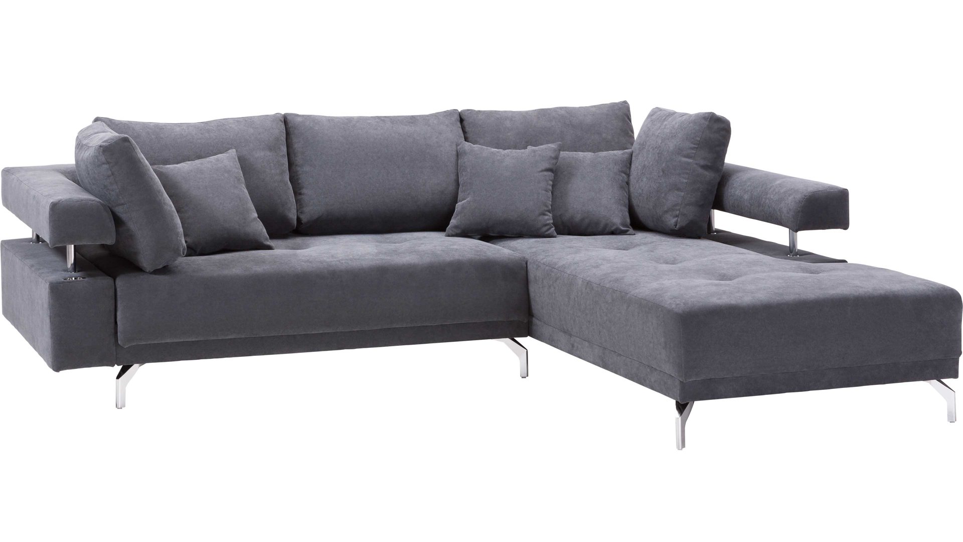 Ecksofa KAWOO aus Stoff in Anthrazit KAWOO Polstermöbel Serie Dream - Funktions-Ecksofa bzw. Polsterecke anthrazitfarbener Bezug Sun 96 & Metallfüße – Stellfläche ca. 270 x 224 cm