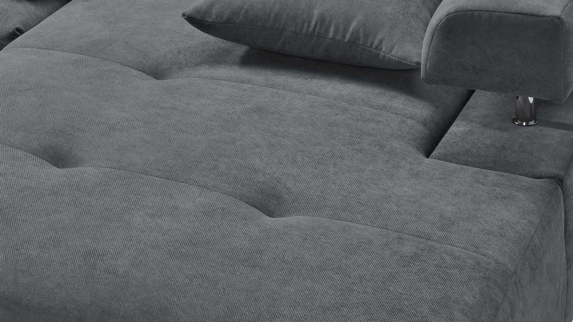 Ecksofa KAWOO aus Stoff in Anthrazit KAWOO Polstermöbel Serie Dream - Funktions-Ecksofa bzw. Polsterecke anthrazitfarbener Bezug Sun 96 & Metallfüße – Stellfläche ca. 270 x 224 cm