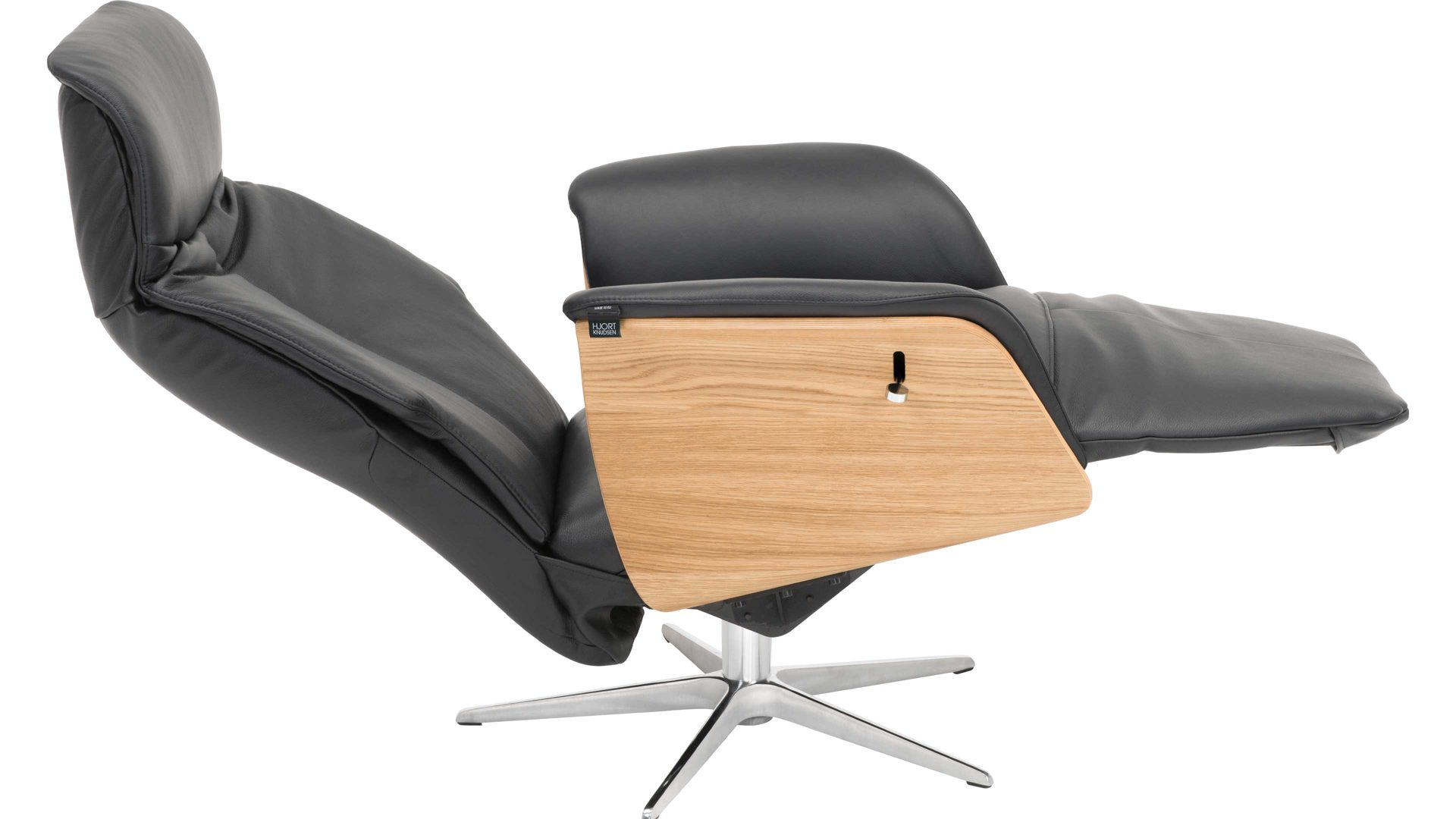 Relaxsessel Hjort knudsen aus Leder in Schwarz Relaxsessel bzw. Drehsessel - Polstermöbel schwarzes Leder Split 374 & Edelstahl-Sternfuß