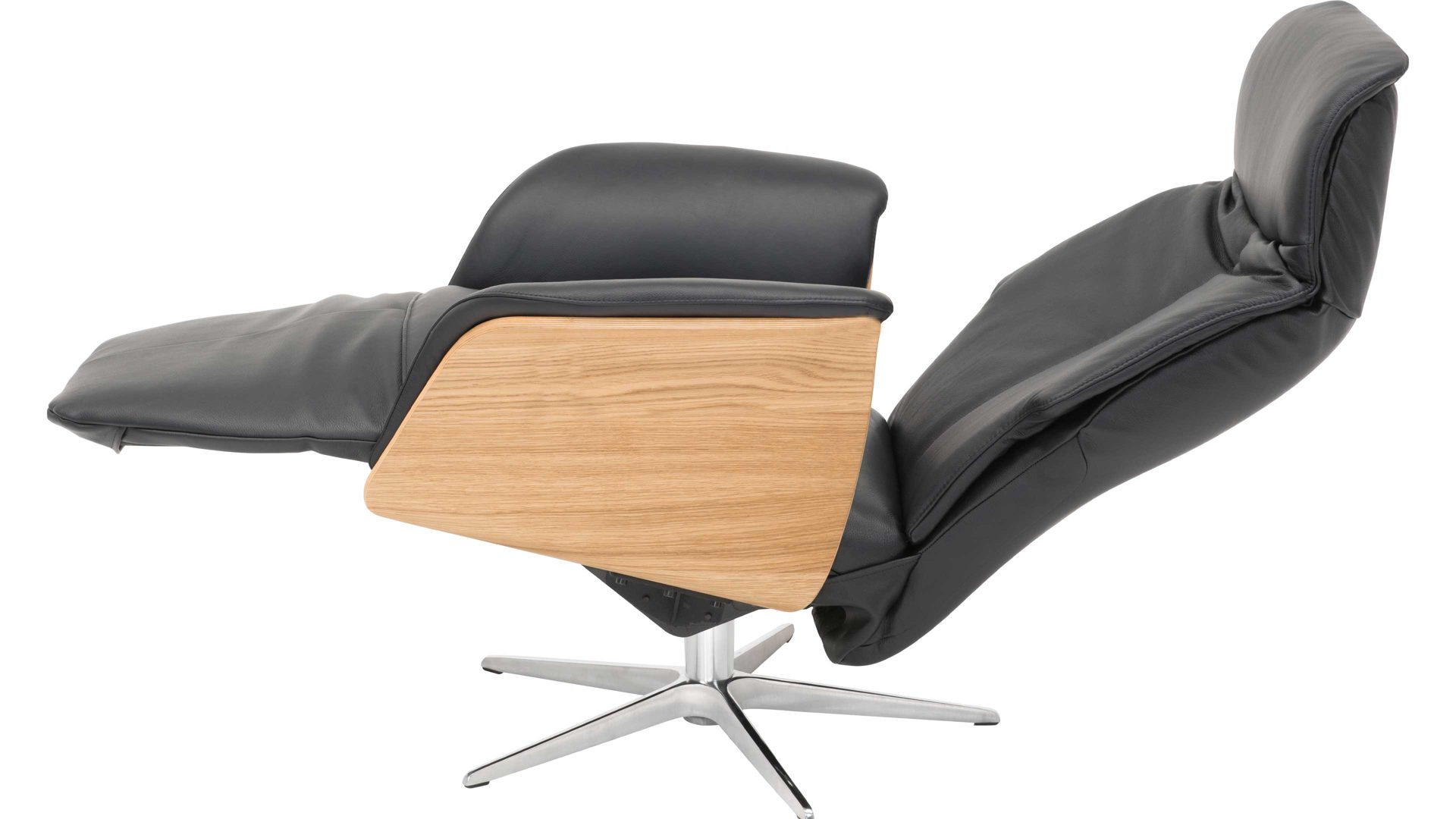 Relaxsessel Hjort knudsen aus Leder in Schwarz Relaxsessel bzw. Drehsessel - Polstermöbel schwarzes Leder Split 374 & Edelstahl-Sternfuß