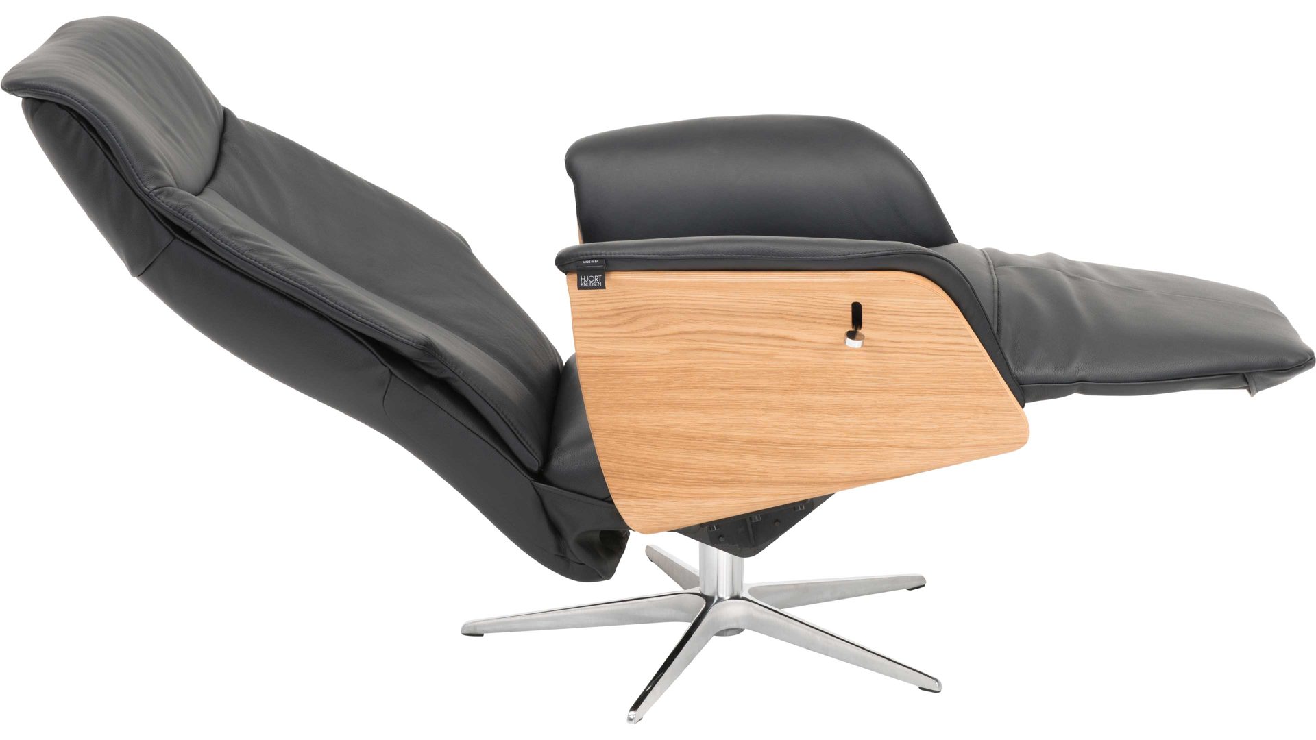 Relaxsessel Hjort knudsen aus Leder in Schwarz Relaxsessel bzw. Drehsessel - Polstermöbel schwarzes Leder Split 374 & Edelstahl-Sternfuß