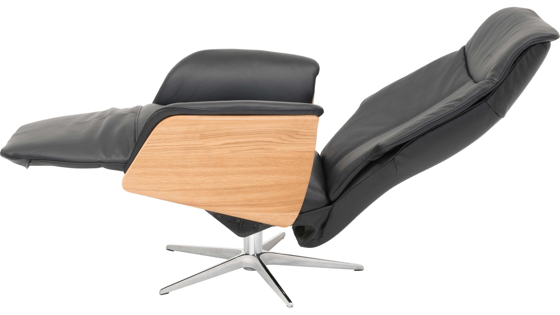 Relaxsessel Hjort knudsen aus Leder in Schwarz Relaxsessel bzw. Drehsessel - Polstermöbel schwarzes Leder Split 374 & Edelstahl-Sternfuß