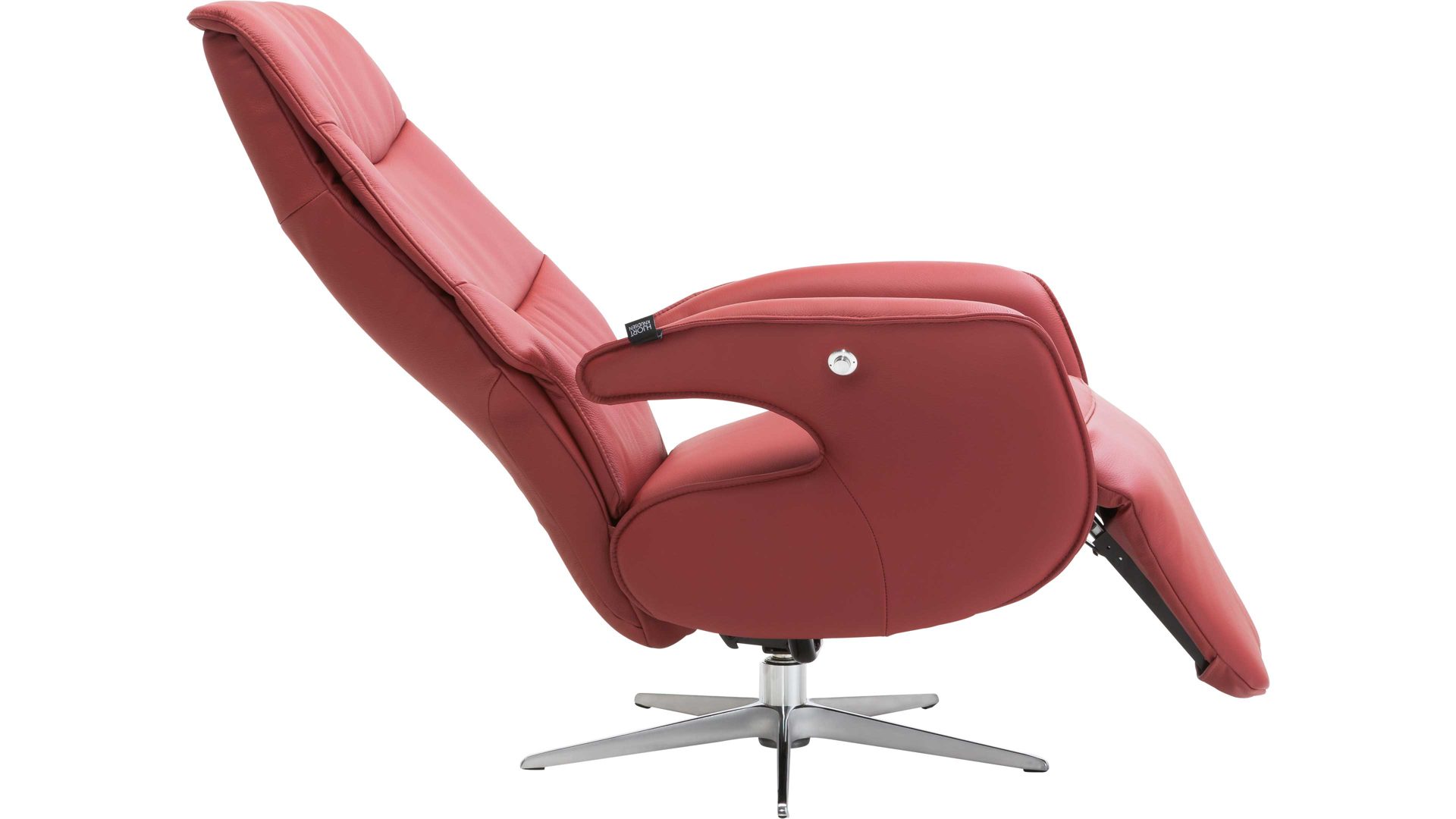 Relaxsessel Hjort knudsen aus Leder in Rot Relaxsessel bzw. Drehsessel - Polstermöbel rotes Leder Soleda Split 444 & Edelstahl-Sternfuß