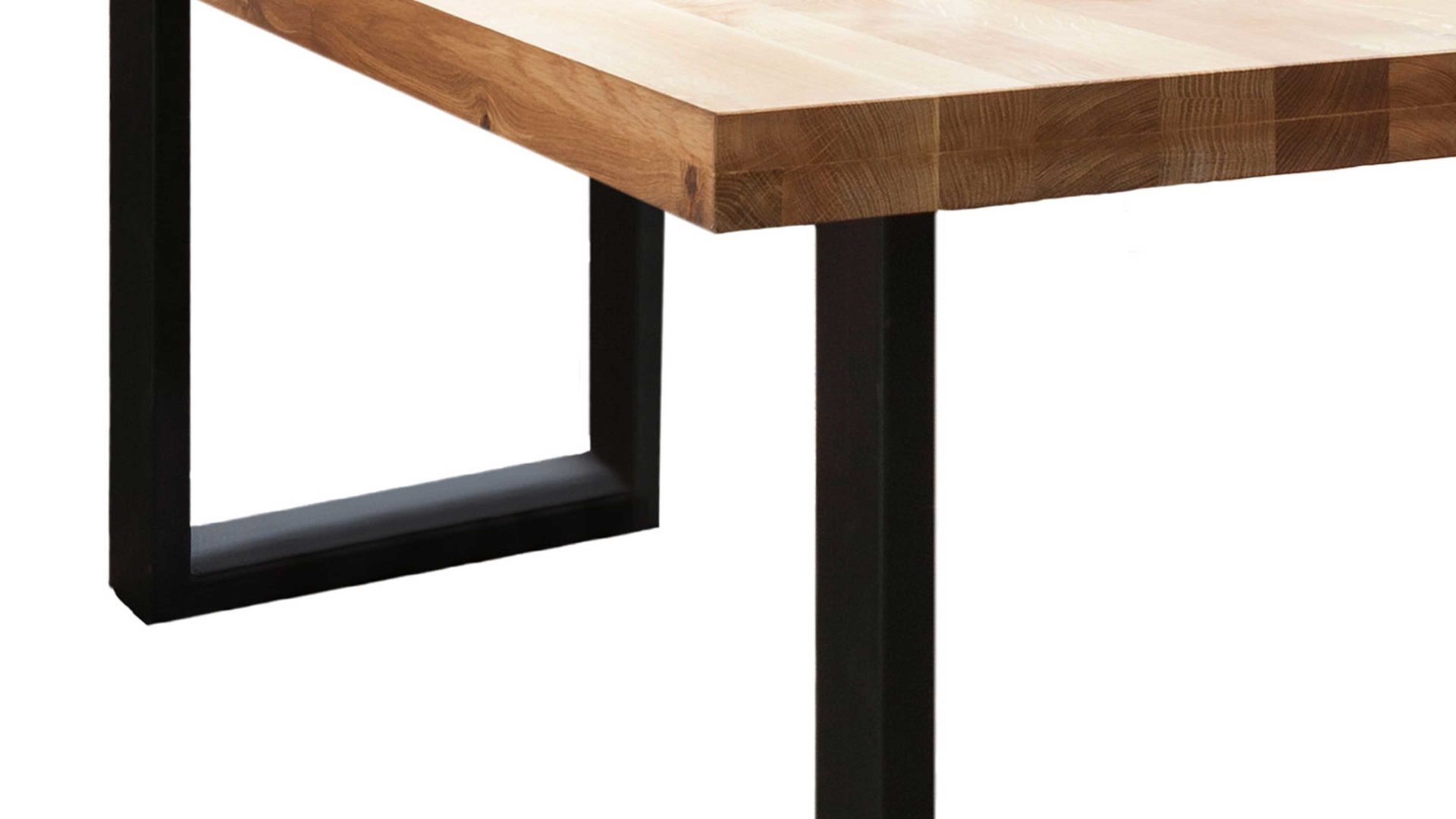 Esstisch Standard furniture factory aus Holz in Holzfarben Esstisch Lugo mit Massivholzplatte als Esszimmermöbel Balkeneiche & schwarzes Metallgestell C - ca. 220 x 100 cm