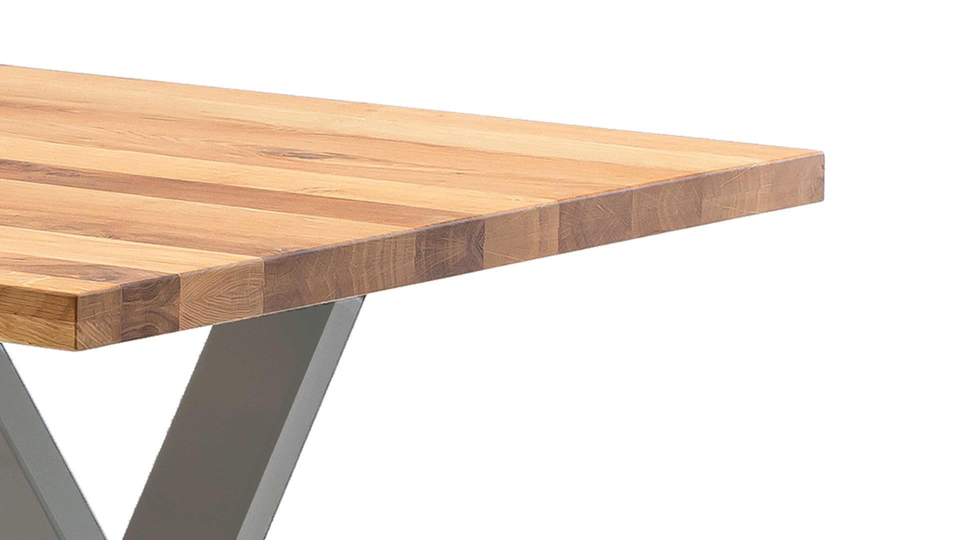 Esstisch Standard furniture factory aus Holz in Holzfarben Esstisch Quebec mit Massivholzplatte rustikal geölte Eiche & silberfarbenes Metall – ca. 220 x 100 cm