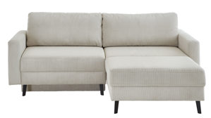 Ecksofa Restyl aus Stoff in Beige Ecksofa Zac mit Schlaffunktion naturfarbener Cordbezug & schwarze Metallfüße - Stellfläche ca. 230 x 165 cm