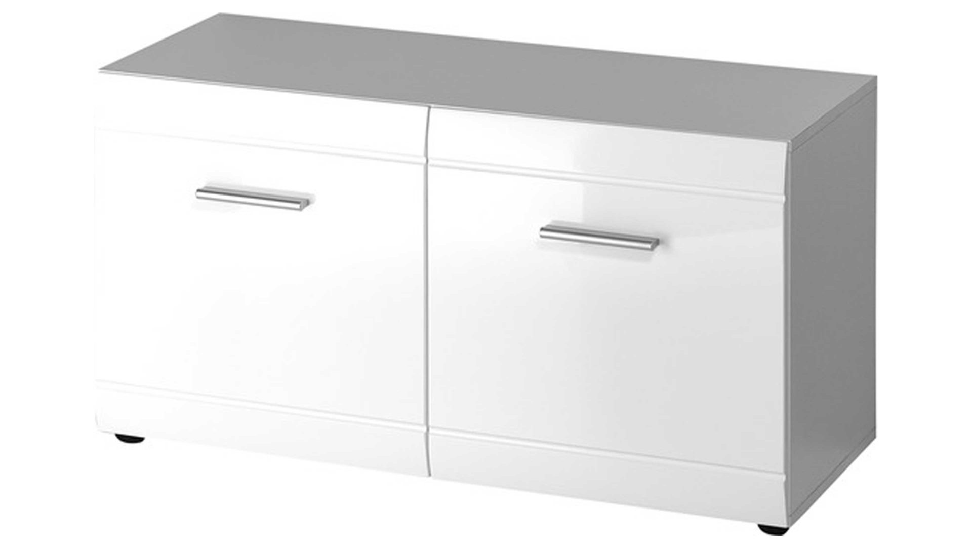 Garderobenbank Germania aus Holz in Weiß Garderobenbank Adana als Dielenmöbel weiße Hochglanzfronten & Kunststoffoberflächen - Breite ca. 96 cm