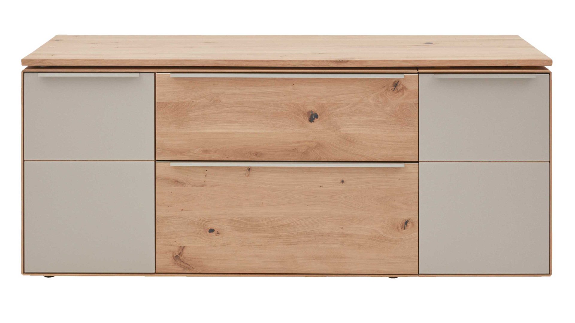 Schreibtisch Interliving aus Holz in Hellgrau Interliving Wohnzimmer Serie 2020 - Verwandlungs-Sideboard Asteiche bianco & Schlamm – zwei Türen, zwei Klappen