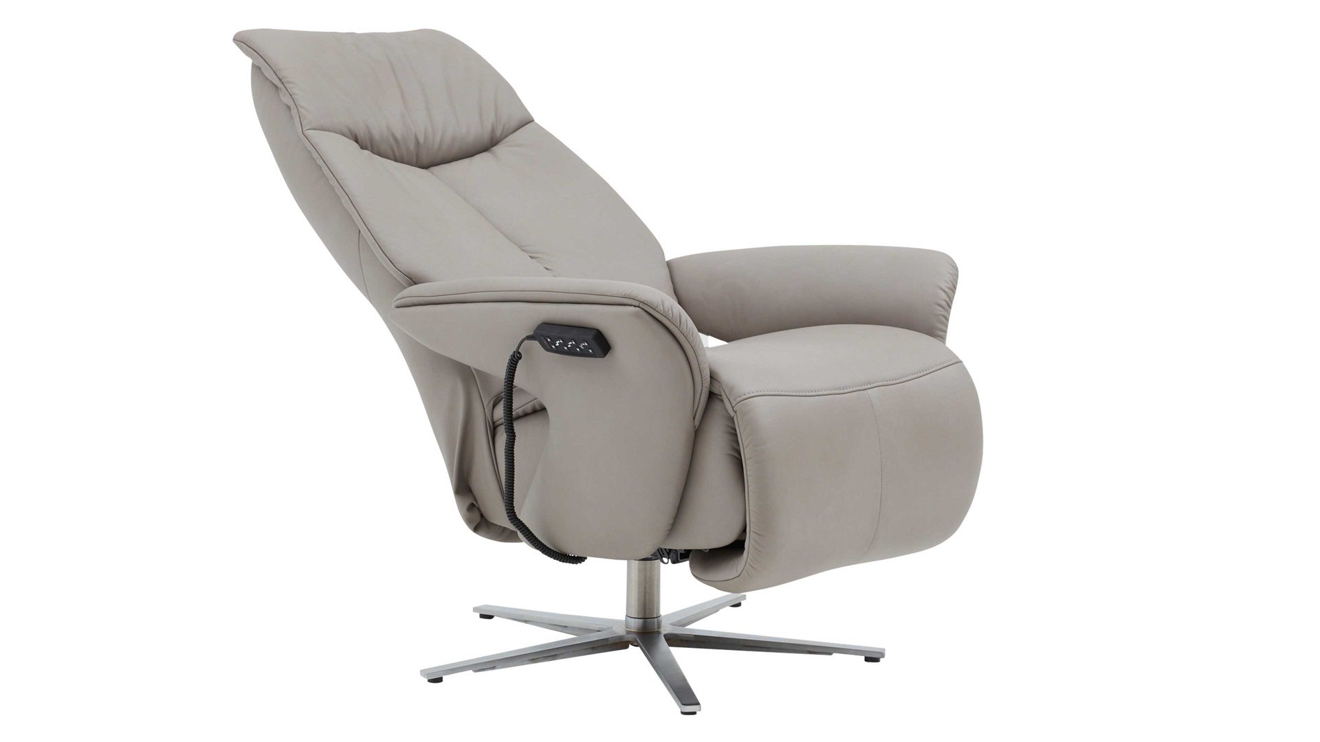 Relaxsessel Interliving aus Leder in Grau Interliving Sessel Serie 4552 stahlfarbenes LongLife-Leder & edelstahlfarbener Sternfuß – zwei Motoren