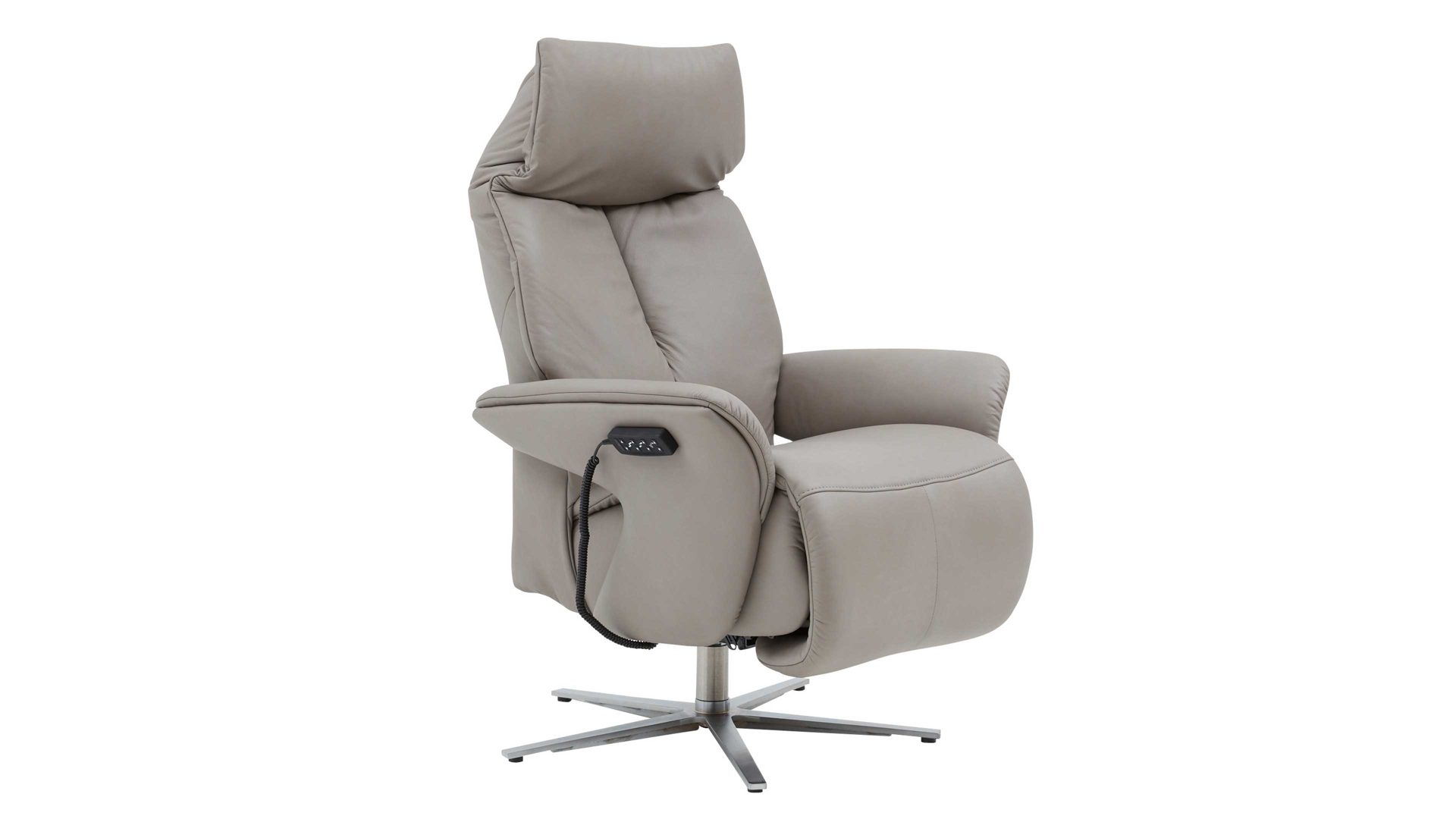 Relaxsessel Interliving aus Leder in Grau Interliving Sessel Serie 4552 – Sessel 58U44 stahlfarbenes LongLife-Leder & edelstahlfarbener Sternfuß – zwei Motoren