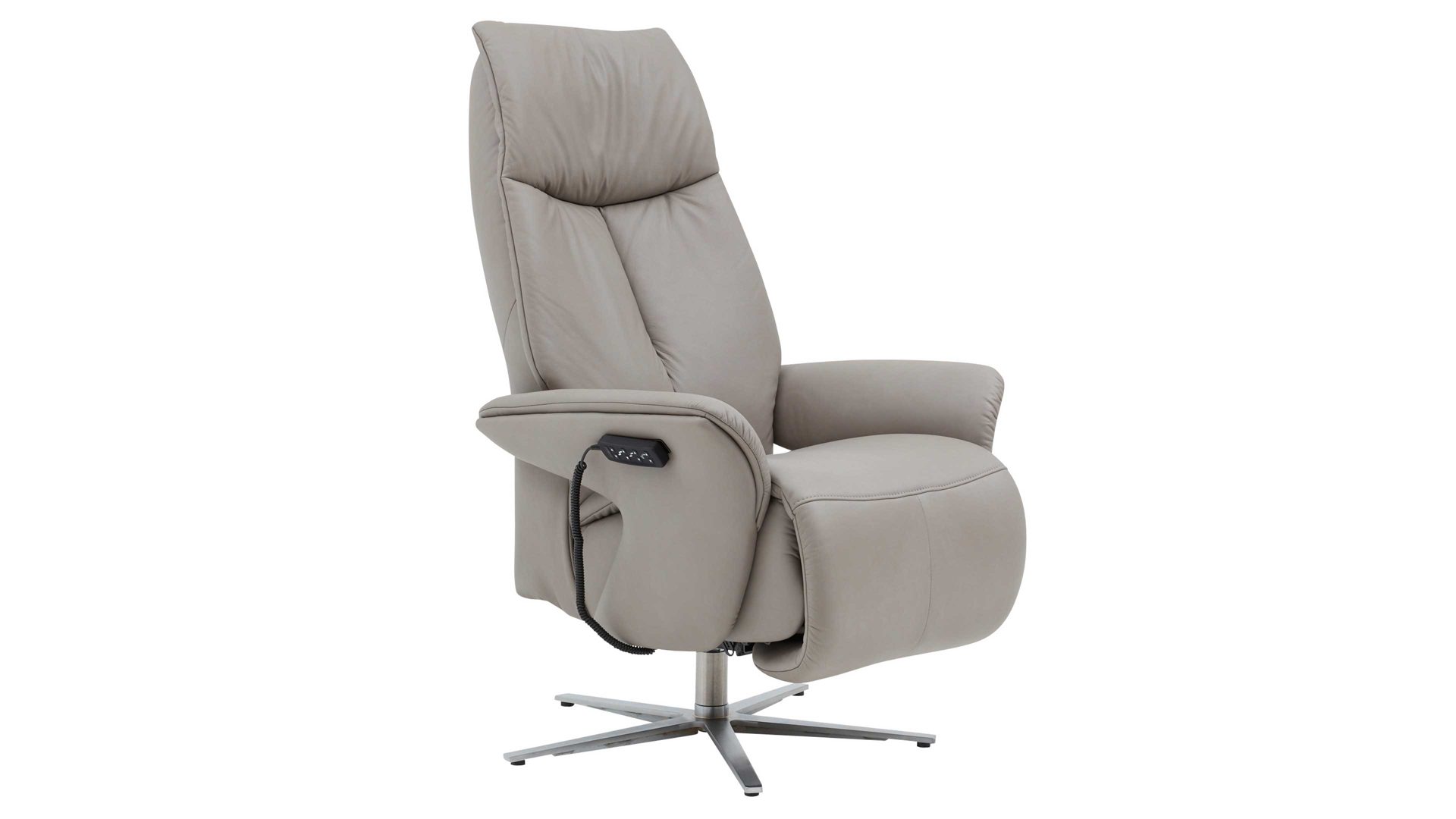 Relaxsessel Interliving aus Leder in Grau Interliving Sessel Serie 4552 stahlfarbenes LongLife-Leder & edelstahlfarbener Sternfuß – zwei Motoren