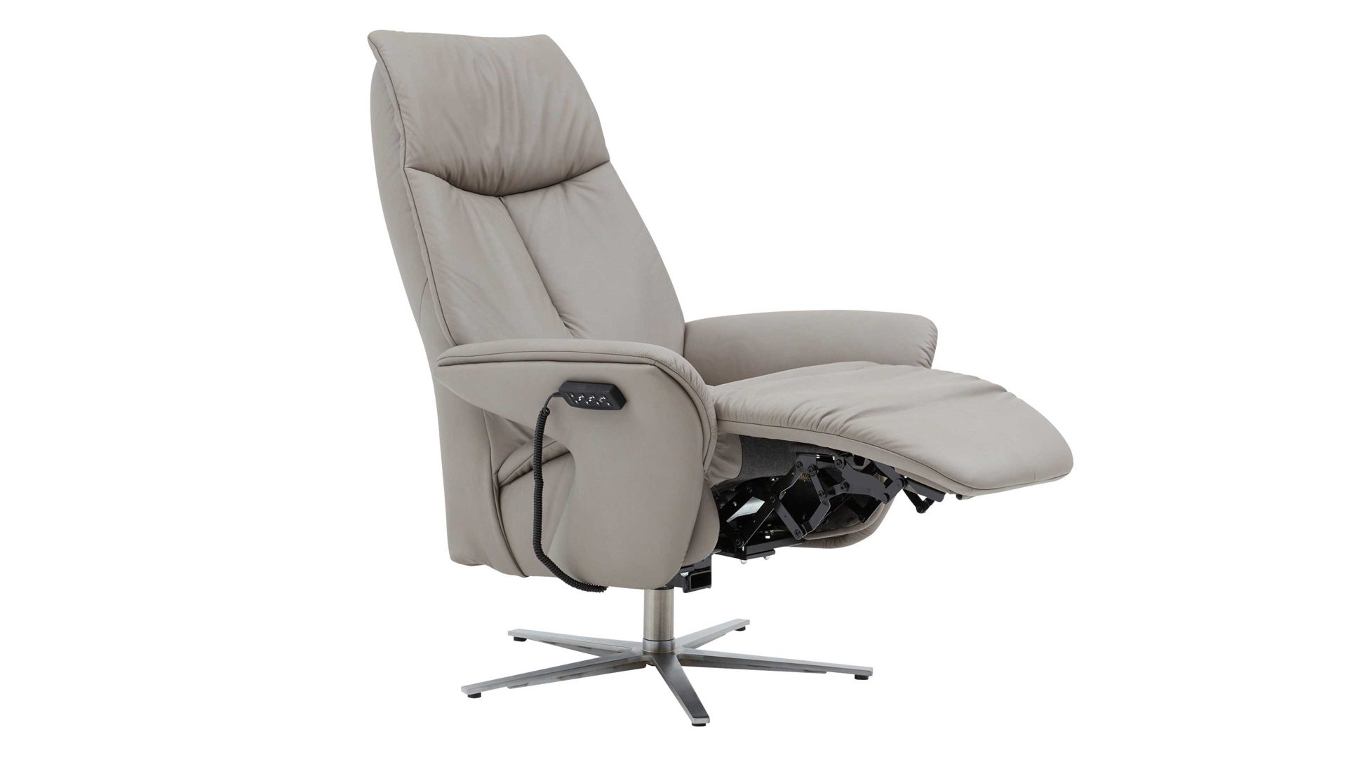 Relaxsessel Interliving aus Leder in Grau Interliving Sessel Serie 4552 stahlfarbenes LongLife-Leder & edelstahlfarbener Sternfuß – zwei Motoren