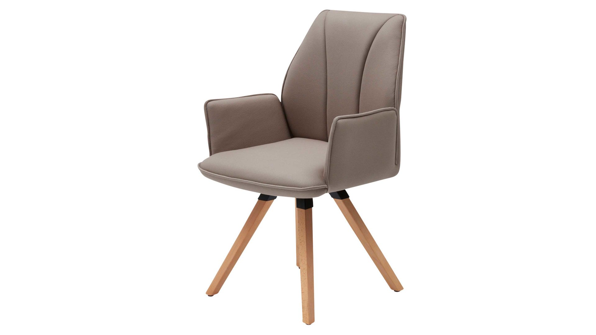 Polsterstuhl Interliving aus Stoff in Hellbraun Interliving Esszimmer Serie 5102 – Armlehn-Polsterstuhl V232 sandfarbene Mikrofaser Atlantis 914 & Kernbuche