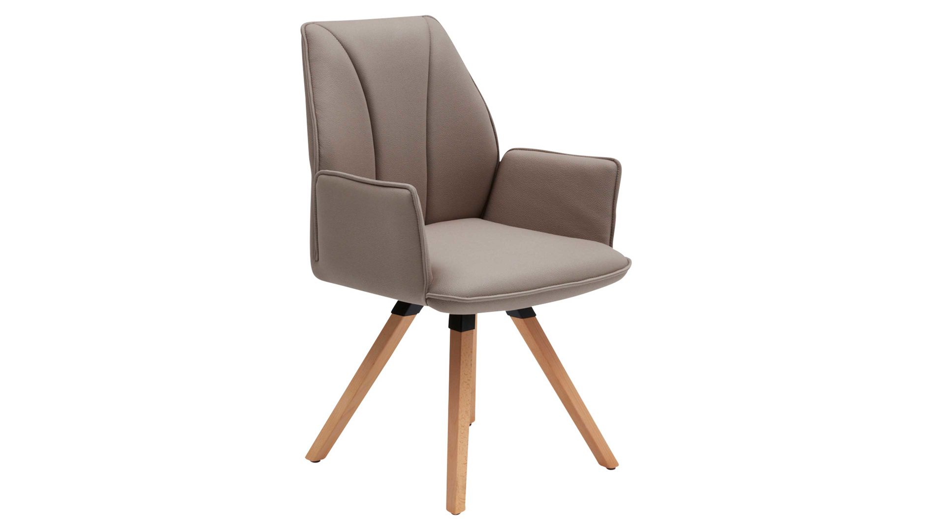 Polsterstuhl Interliving aus Stoff in Hellbraun Interliving Esszimmer Serie 5102 – Armlehn-Polsterstuhl V232 sandfarbene Mikrofaser Atlantis 914 & Kernbuche