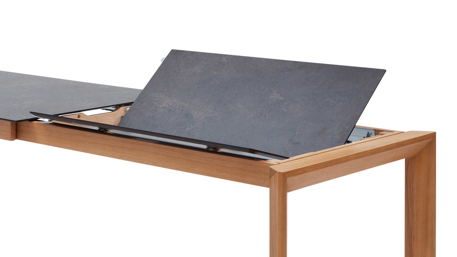 Auszugtisch Interliving aus Holz in Grau Interliving Esszimmer Serie 5102 – Auszugtisch V133 granitfarbenes HPL & Wildeiche – ca. 180-280 x 90 cm