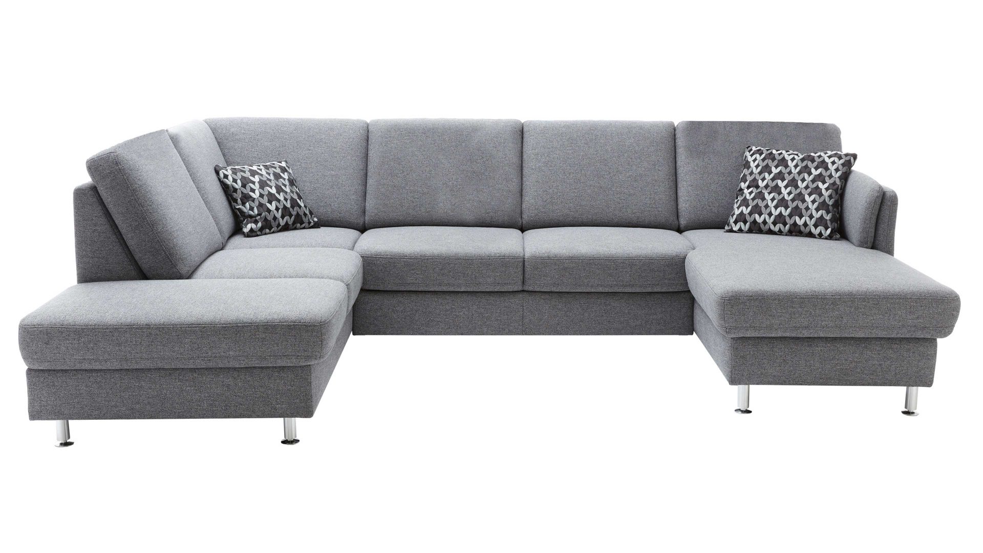Ecksofa modulmaster aus Stoff in Grau Modulmaster MM-ZE1080 - Ecksofa in U-Form stahlgraues Flachgewebe Unica & Metallfüße – Stellfläche ca. 200 x 305 cm