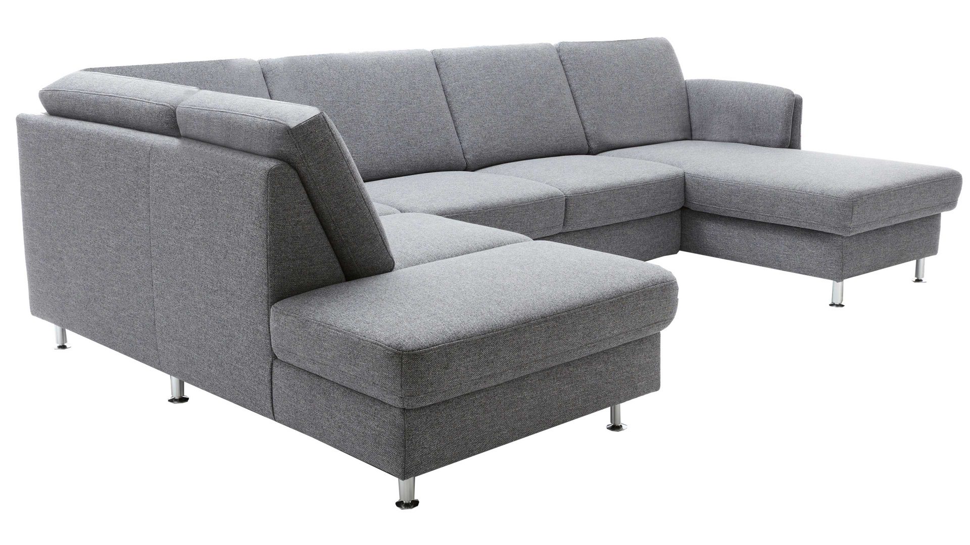 Ecksofa modulmaster aus Stoff in Grau Modulmaster MM-ZE1080 - Ecksofa in U-Form stahlgraues Flachgewebe Unica & Metallfüße – Stellfläche ca. 200 x 305 cm
