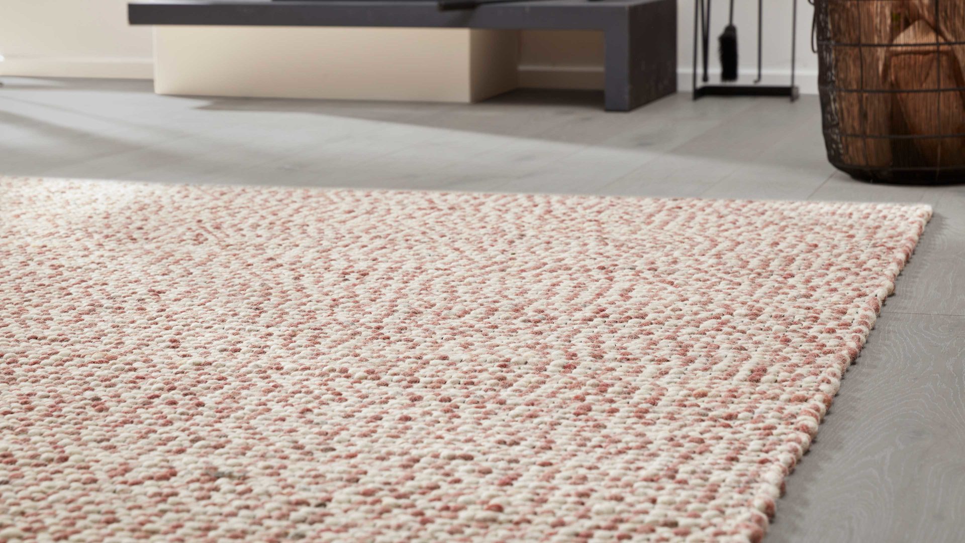 Handwebteppich Interliving aus Naturfaser in Pastell Interliving Teppich Serie B-8001 Rosé – ca. 90 x 170 cm