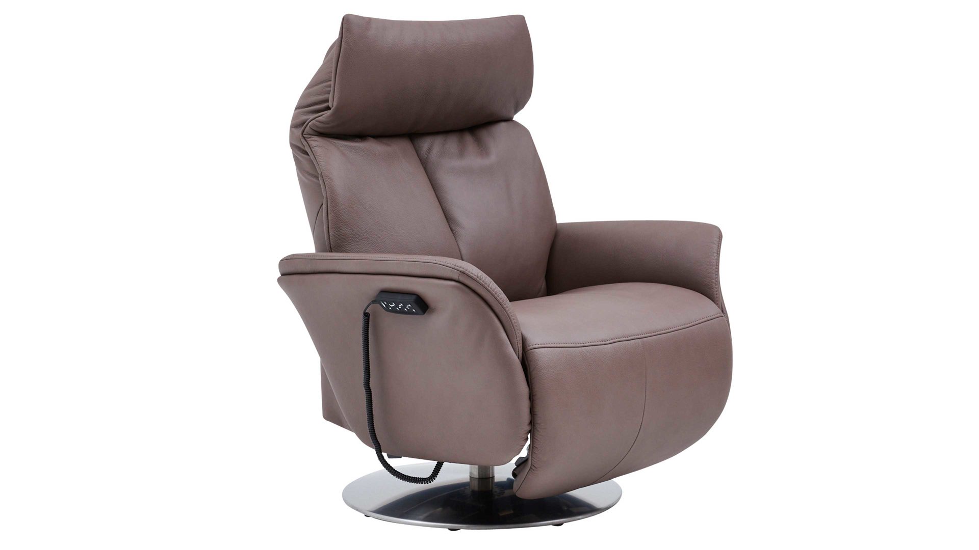 Relaxsessel Interliving aus Leder in Braun Interliving Sessel Serie 4550 - Sessel zwei Motoren & Aufstehhilfe - kokosfarbenes LongLife-Leder & edelstahlfarbener Tellerfuß