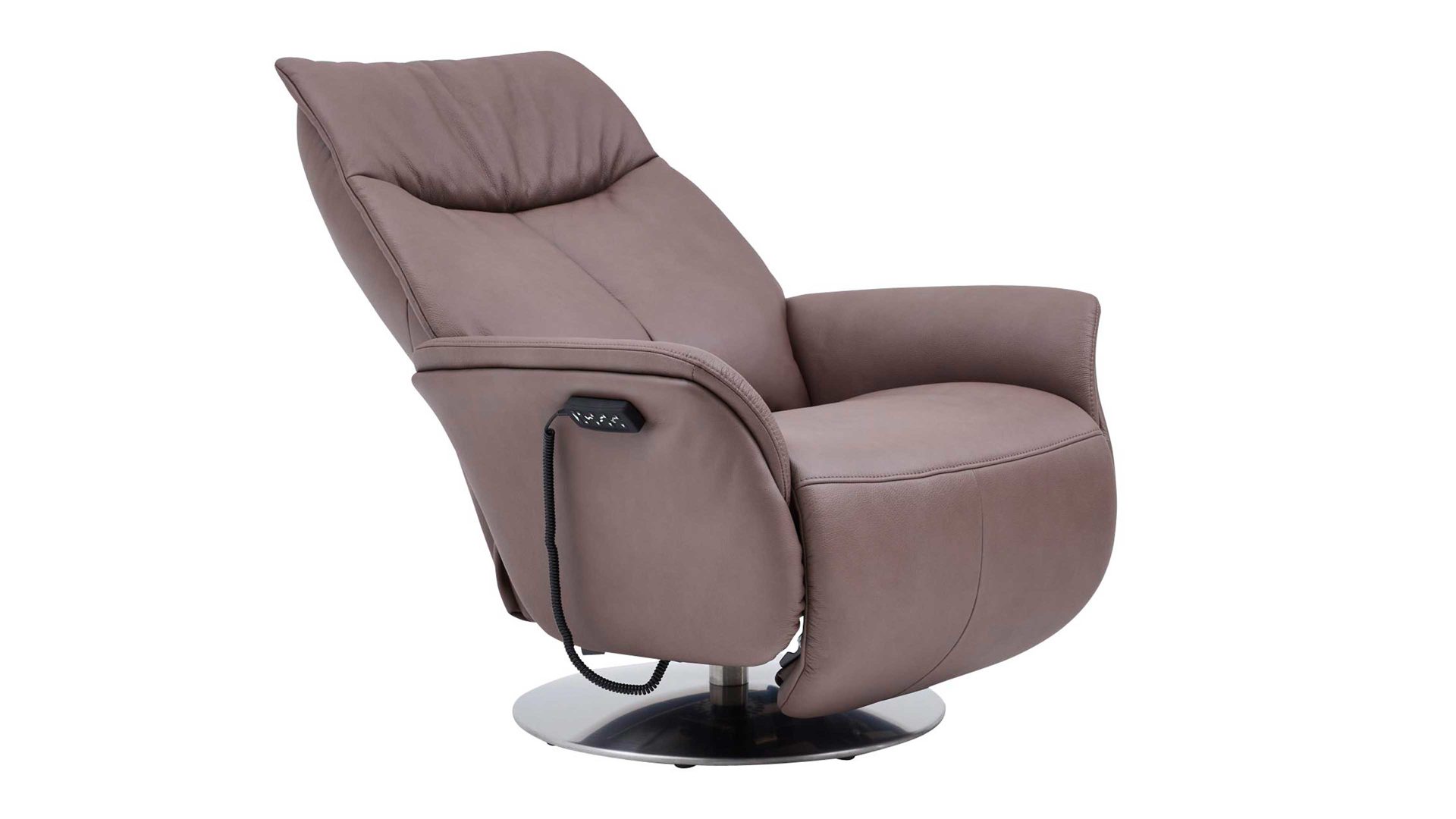 Relaxsessel Interliving aus Leder in Braun Interliving Sessel Serie 4550 - Sessel zwei Motoren & Aufstehhilfe - kokosfarbenes LongLife-Leder & edelstahlfarbener Tellerfuß