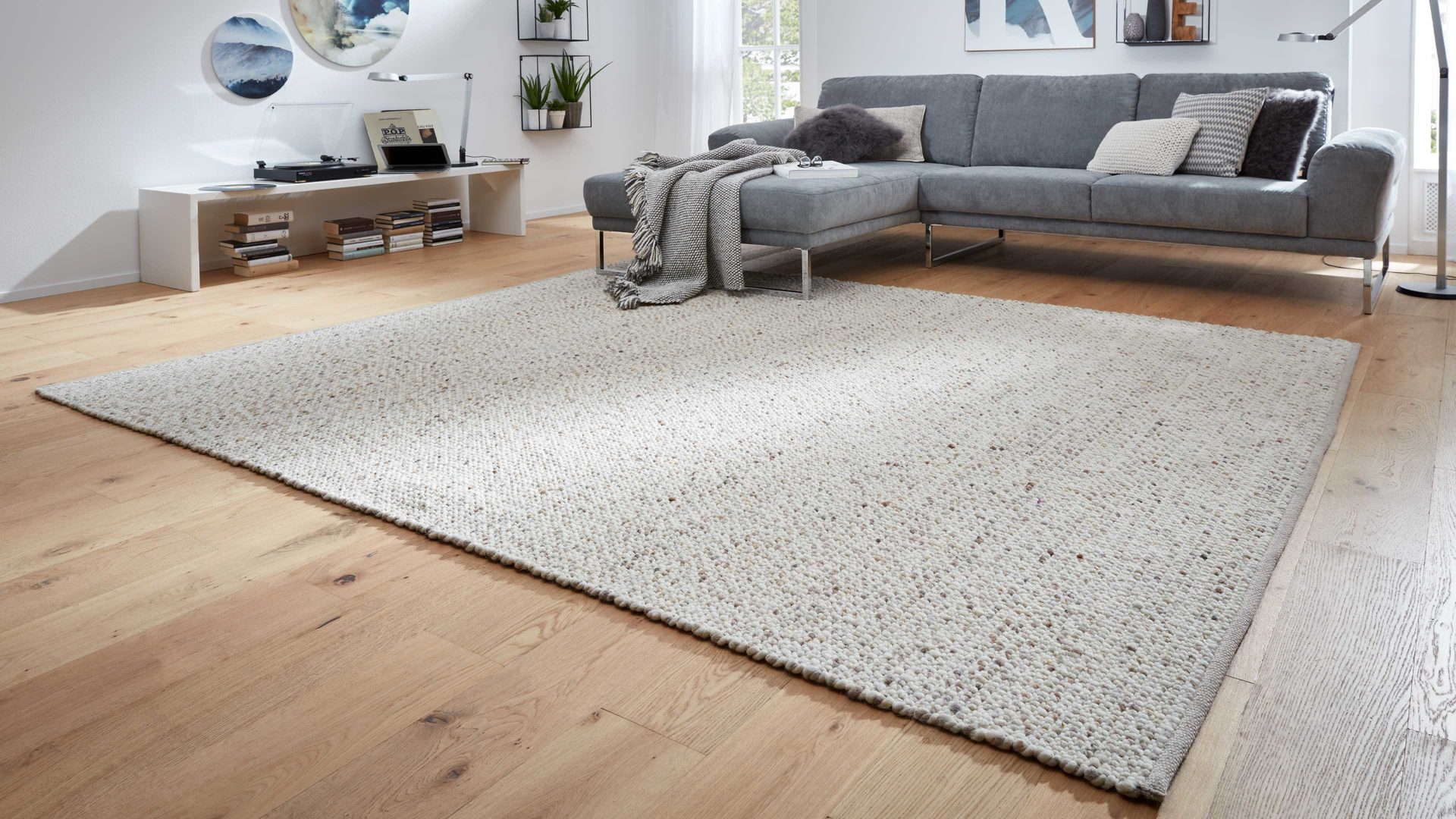 Handwebteppich Interliving aus Naturfaser in Beige Interliving Teppich Serie B-8001 sandfarbene Schurwolle – ca. 65 x 130 cm
