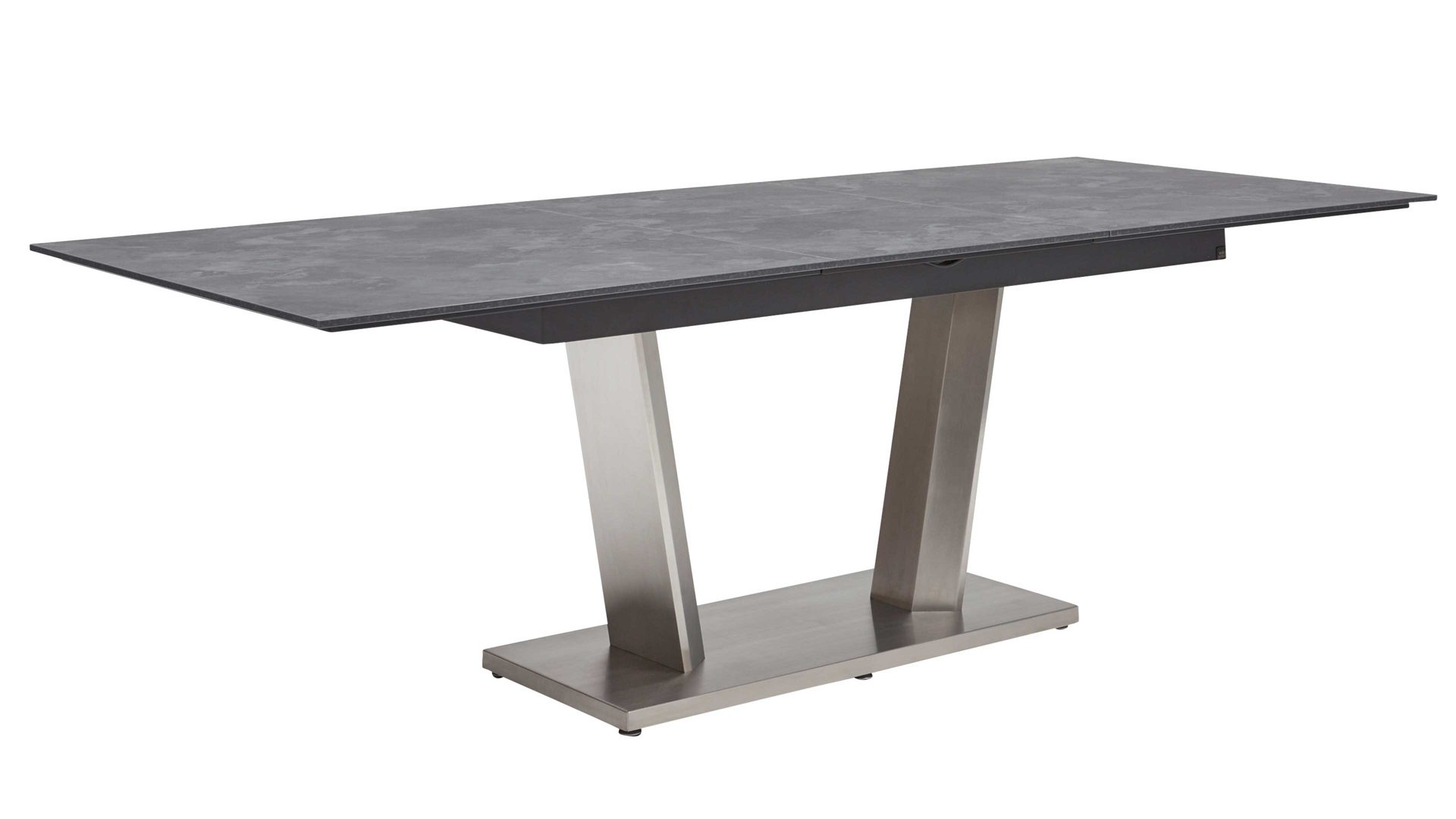 Auszugtisch Interliving aus Holz in Grau Interliving Esszimmer Serie 5104 – Auszugtisch terrafarbene Tischplatte & Edelstahlgestell – ca. 180-240 x 100 cm