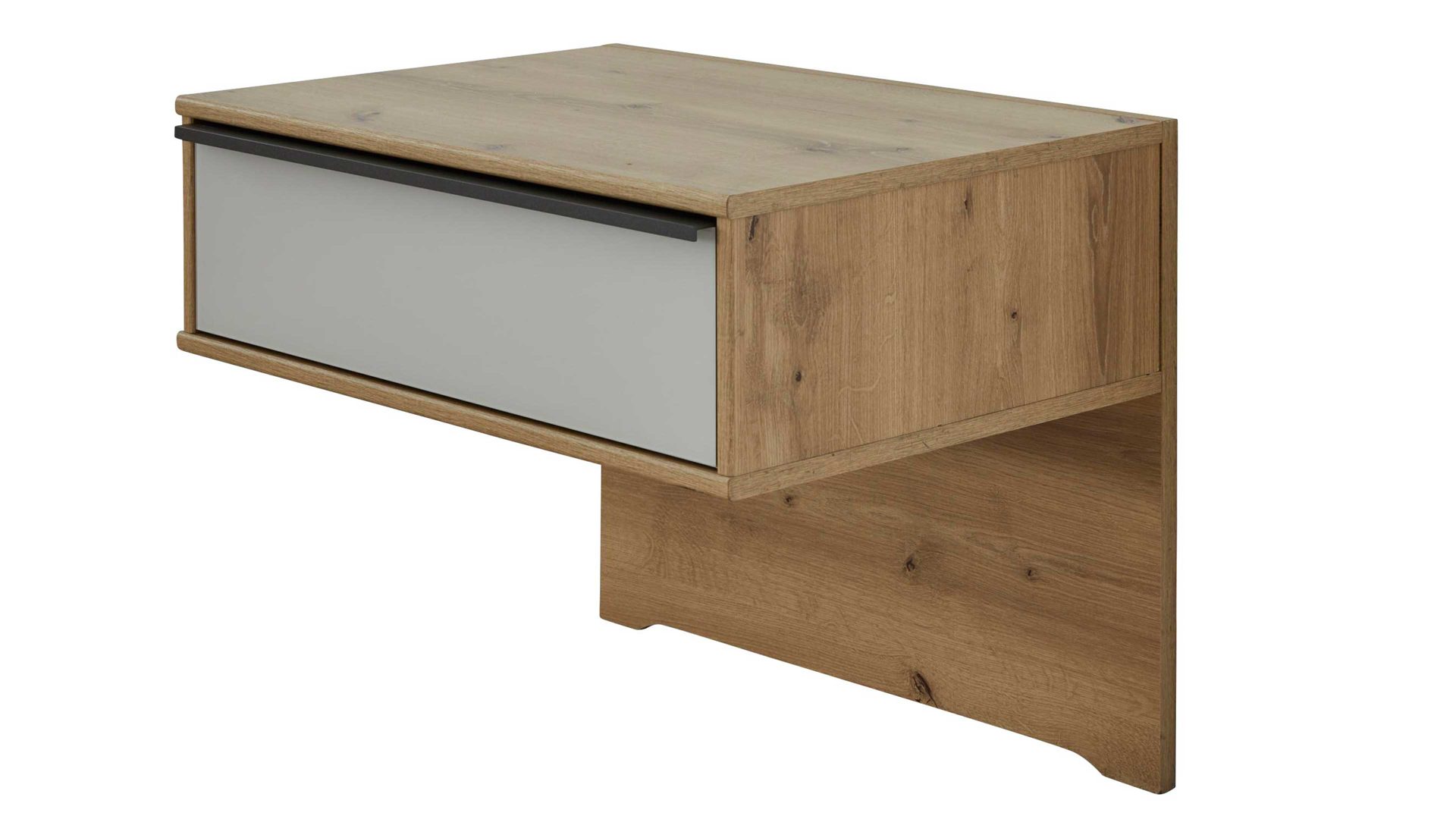 Nachtkommode Interliving aus Holz in Hellgrau Interliving Kleiderschrank Serie 1205 – Nachtkonsole 526 eine Schublade - Champagner & Eiche Bianco