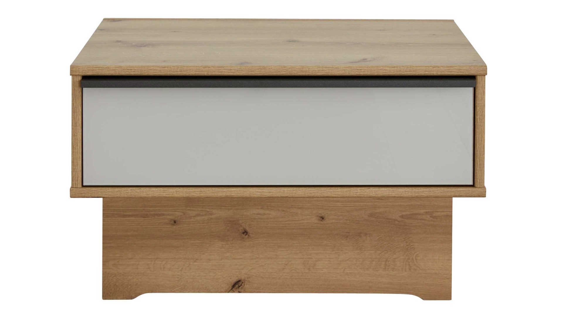 Nachtkommode Interliving aus Holz in Hellgrau Interliving Kleiderschrank Serie 1205 – Nachtkonsole eine Schublade - Champagner & Eiche Bianco
