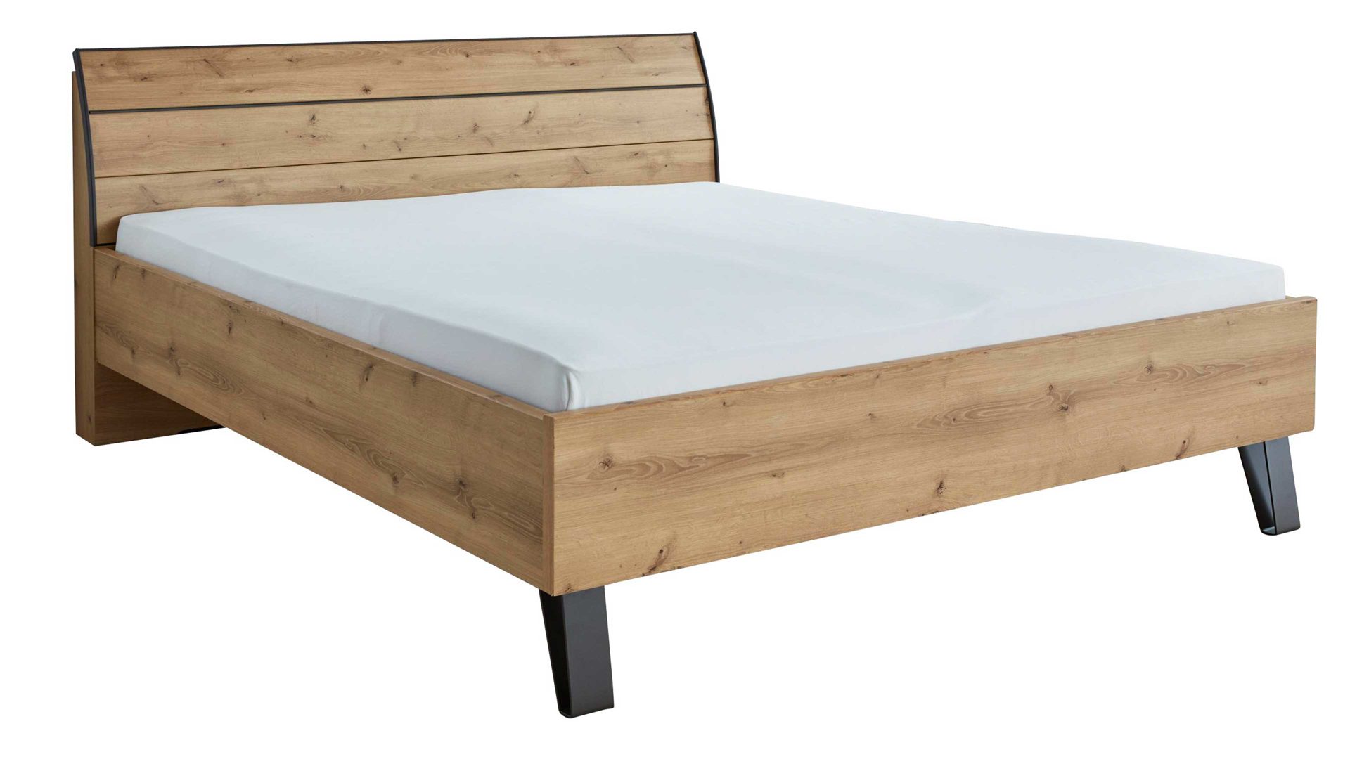 Bettgestell Interliving aus Holz in Holzfarben Interliving Kleiderschrank Serie 1205 – Bettgestell 385 Eiche Bianco & Schiefer – Liegefläche ca. 180 x 200 cm