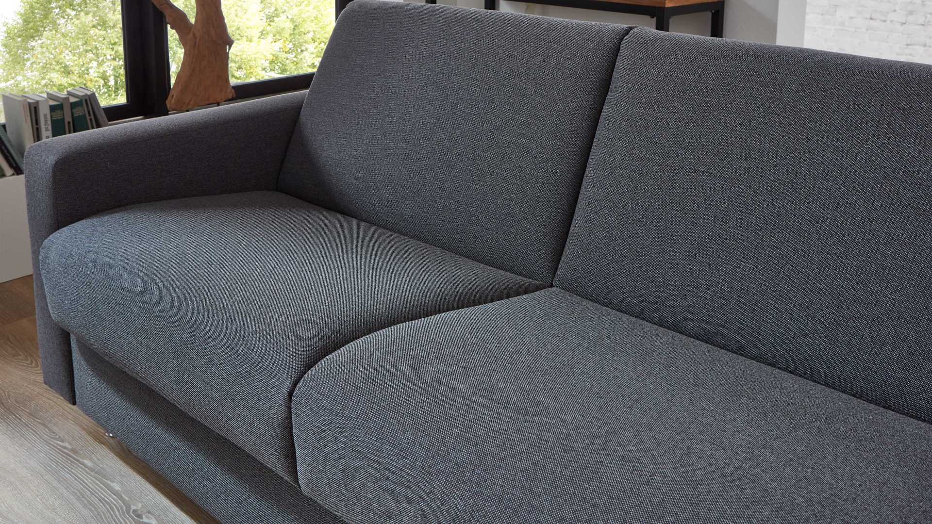 Schlafsofa comfortmaster besser sitzen, liegen, leben aus Stoff in Anthrazit Comfortmaster Messina Funktionssofa - Schlafcouch anthrazitfarbener Webstoff 8-2122 & Chromfüße 84 - Breite ca. 177 cm