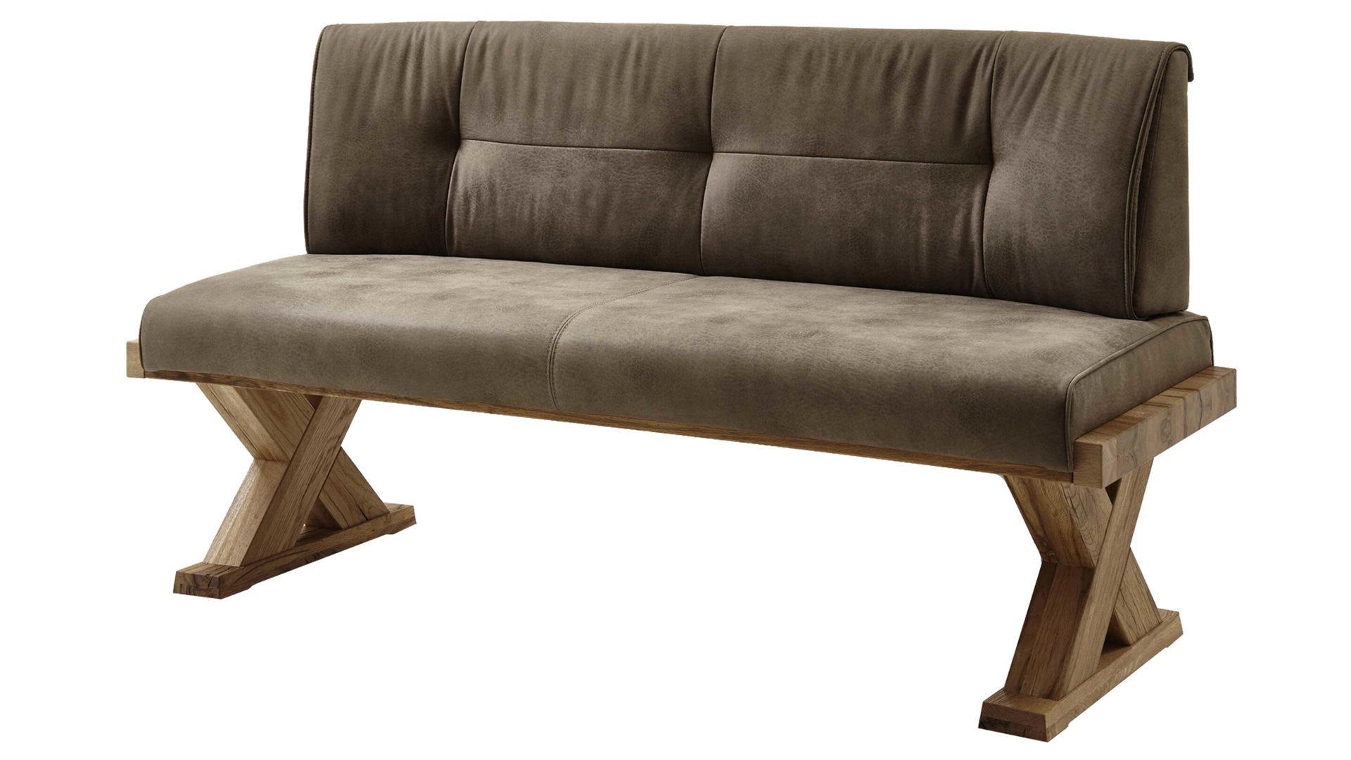 Polsterbank Niehoff sitzmoebel aus Stoff in Grau NIEHOFF SITZMÖBEL Polsterbank Alexa steinfarbene Mikrofaser Aberdeen & Balkeneiche – Länge ca. 168 cm