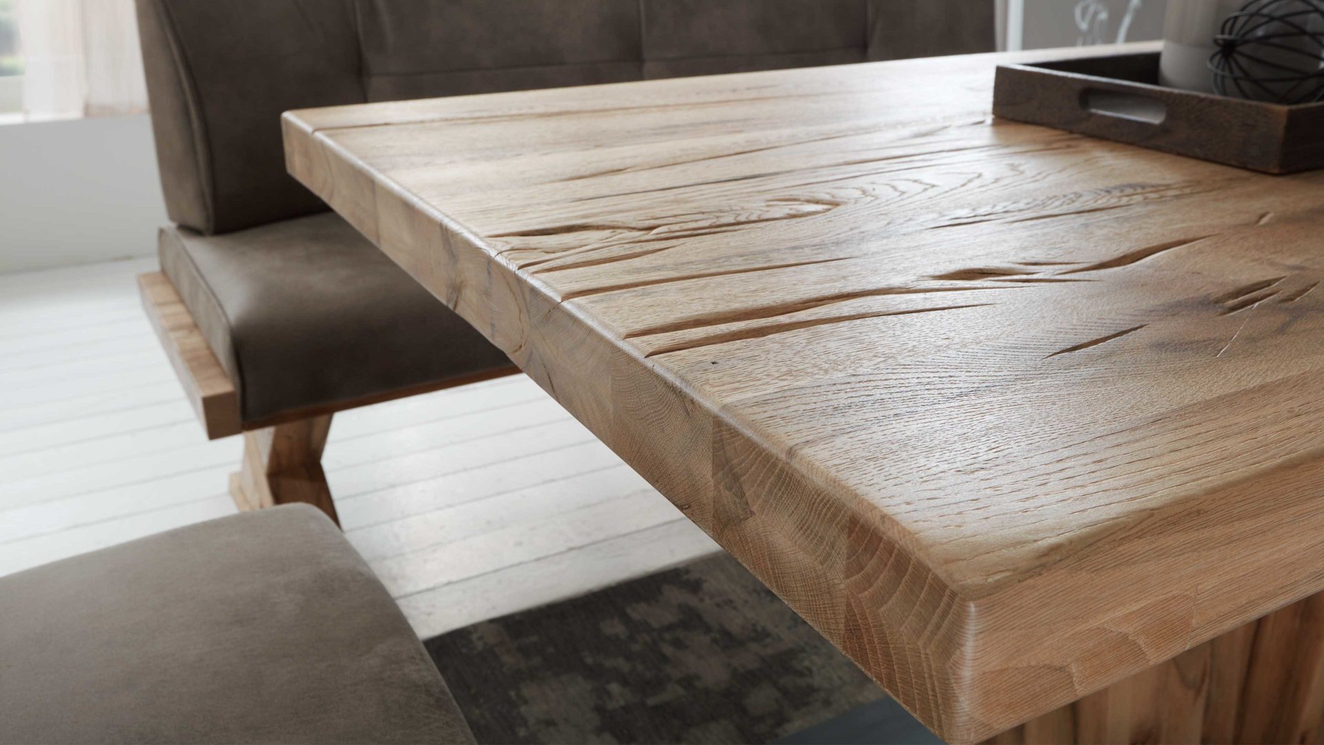 Esstisch Niehoff sitzmoebel aus Holz in Holzfarben NIEHOFF SITZMÖBEL Massivholz-Esstisch Alexa Balkeneiche & schwarzes Eisen – ca. 160 x 90 cm