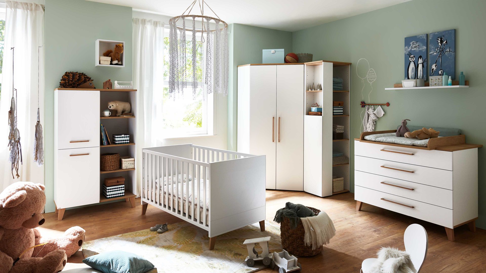 Schubladenkommode Paidi aus Holz in Weiß PAIDI Babyzimmerprogramm Oscar - Schubladenkommode Kreideweiß & Nebraska Eiche – vier Schubladen