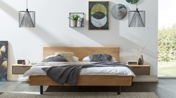 Doppelbett Interliving aus Holz in Holzfarben Interliving Schlafzimmer Serie 1015 – Bettgestell 1200 Wildeiche – Liegefläche ca. 200 x 200 cm