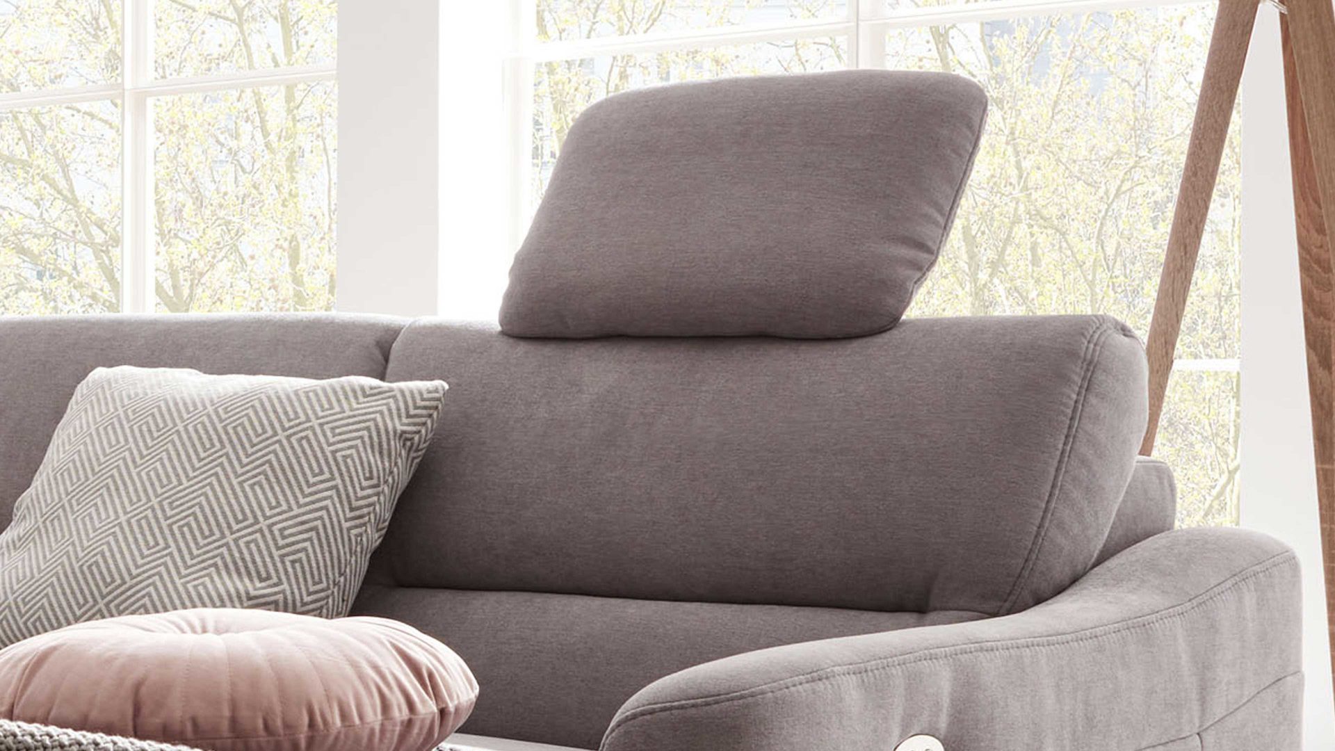 Kopfstütze Interliving aus Stoff in Grau Interliving Sofa Serie 4305 – Comfort-Kopfstütze silberfarbene Chenille Miro