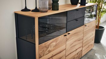 Sideboard Interliving aus Holz in Anthrazit Interliving Esszimmer Serie 5604 - Sideboard Anthrazit  & Eiche rustico- drei Türen, zwei Schubladen