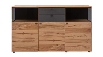 Sideboard Interliving aus Holz in Anthrazit Interliving Esszimmer Serie 5604 - Sideboard Anthrazit  & Eiche rustico- drei Türen, zwei Schubladen