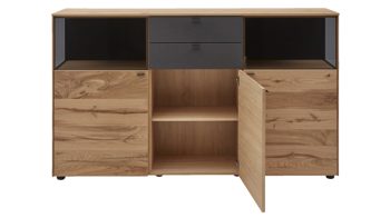 Sideboard Interliving aus Holz in Anthrazit Interliving Esszimmer Serie 5604 - Sideboard V728-0308 Anthrazit  & Eiche rustico- drei Türen, zwei Schubladen