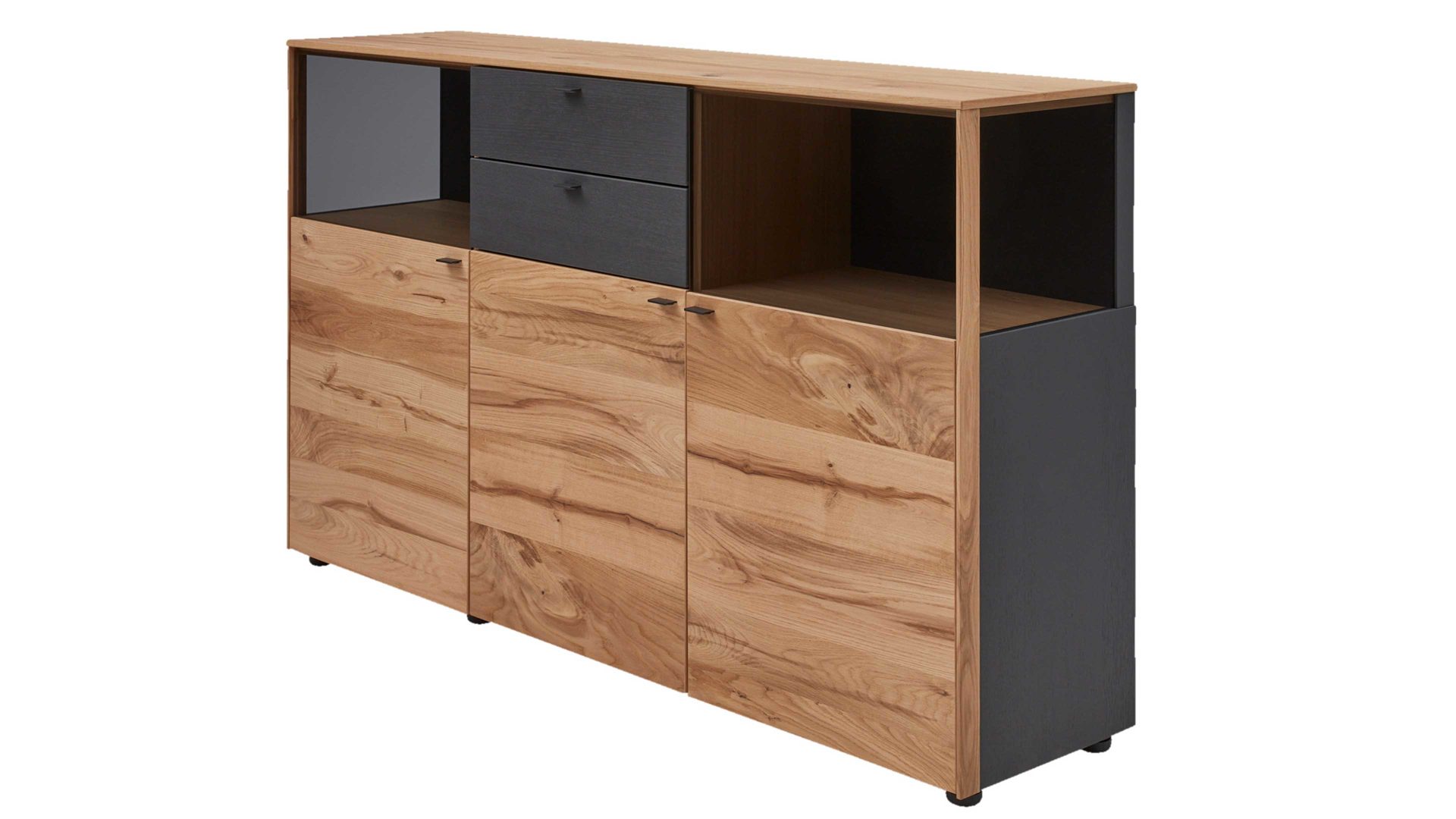 Sideboard Interliving aus Holz in Anthrazit Interliving Esszimmer Serie 5604 - Sideboard Anthrazit  & Eiche rustico- drei Türen, zwei Schubladen