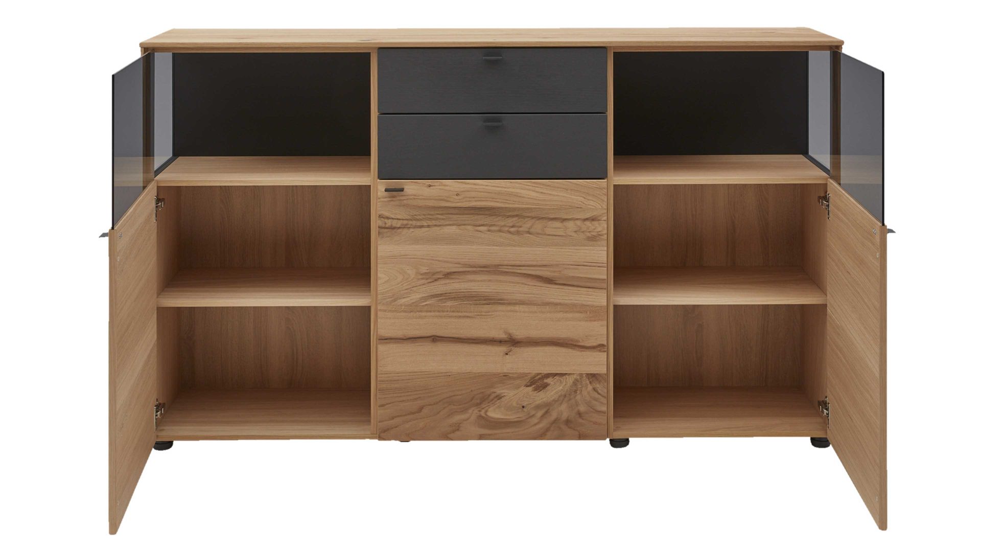 Sideboard Interliving aus Holz in Anthrazit Interliving Esszimmer Serie 5604 - Sideboard V728-0308 Anthrazit  & Eiche rustico- drei Türen, zwei Schubladen