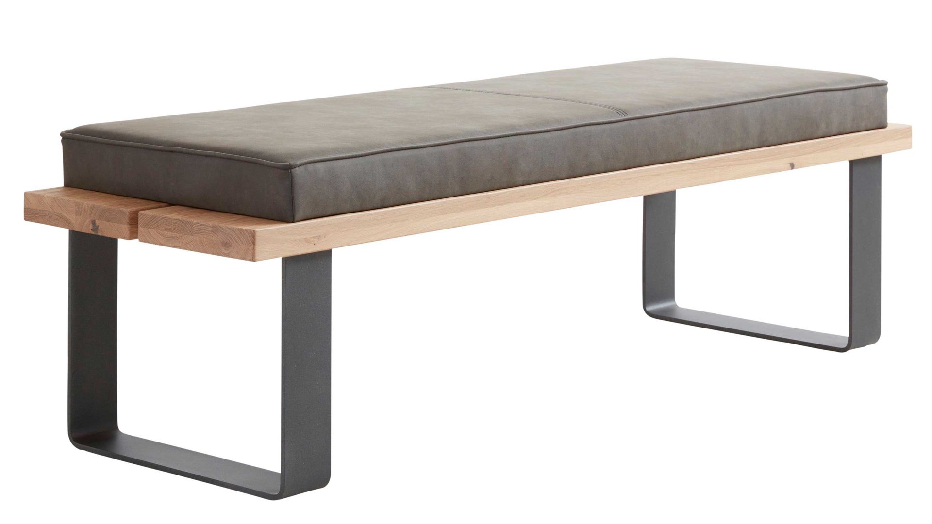 Polsterbank Interliving aus Stoff in Dunkelgrau Interliving Schlafzimmer Serie 1019 – Bettbank 523770 graues Kunstleder, Wildeiche & anthrazitfarbenes Metall – Länge ca. 140 cm