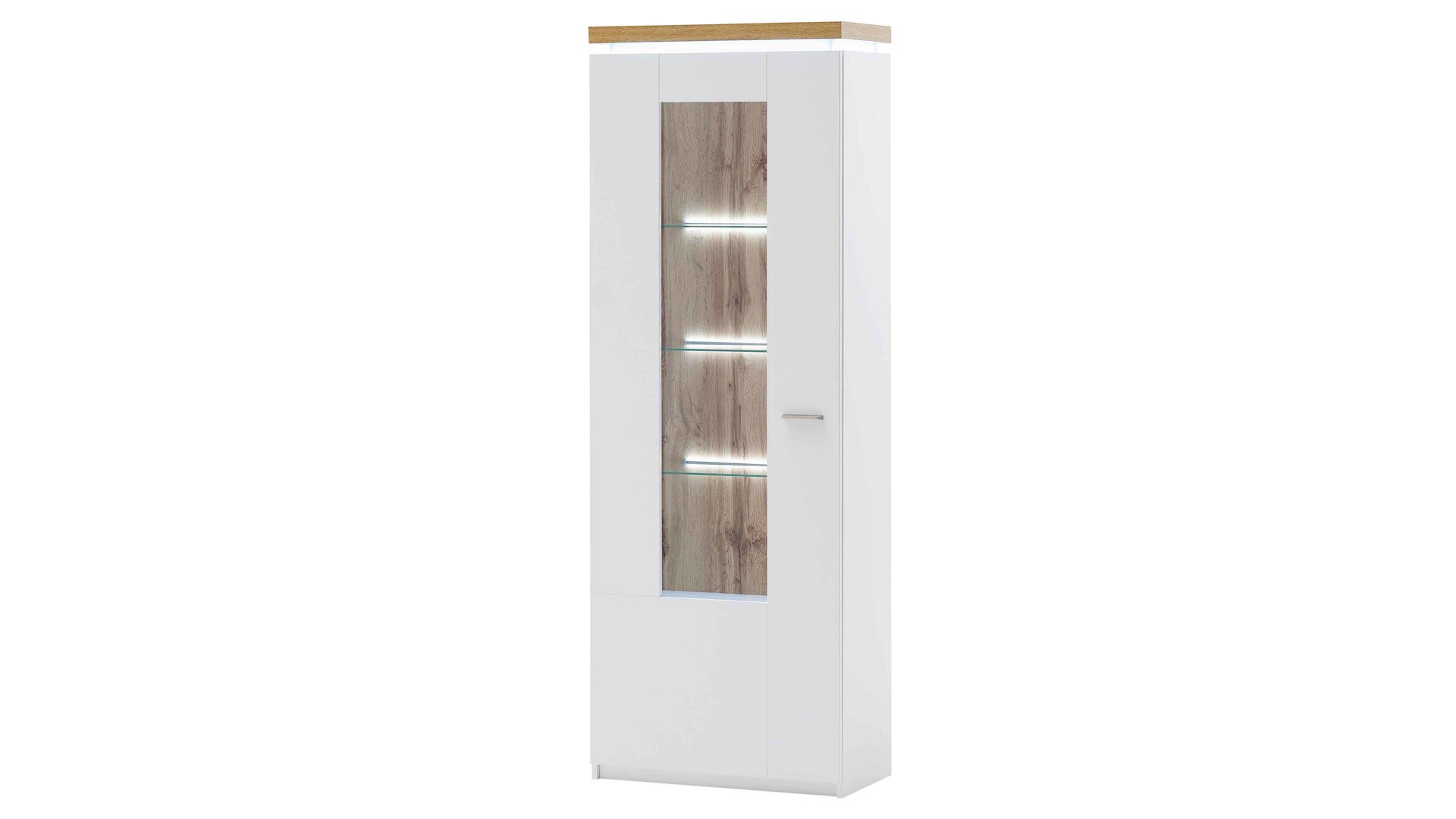 Vitrine Mca furniture aus Holz in Weiß Wohnprogramm Cali - Vitrine 10 Weiß & Wotan Eiche - eine Tür, Breite ca. 70 cm