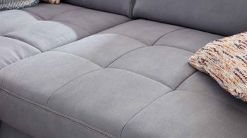 Ecksofa modulmaster aus Stoff in Hellgrau Modulmaster Sofa Serie MM-MP1110 - Ecksofa stahlfarbene Mikrofaser Mammut & glänzende Winkelfüße - Stellfläche ca. 299 x 260 cm