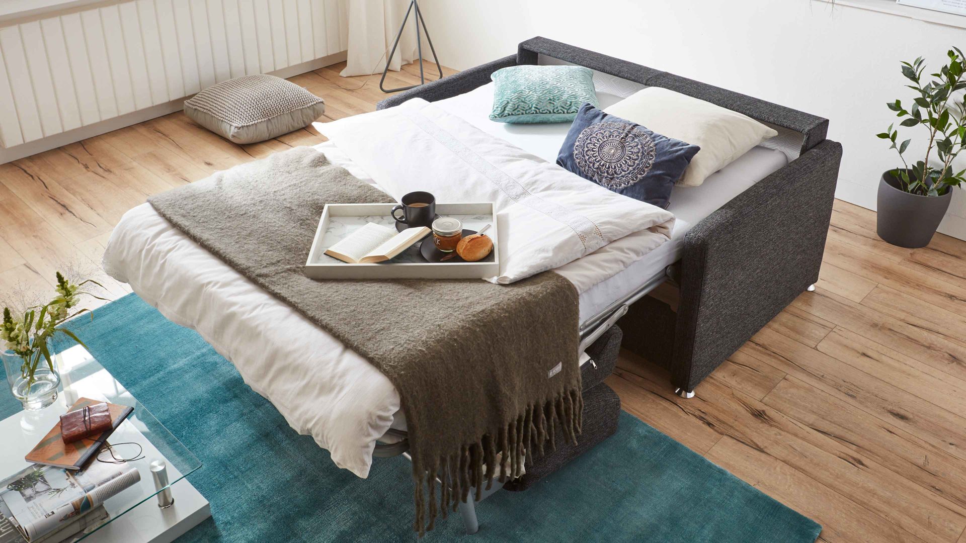 Schlafsofa comfortmaster besser sitzen, liegen, leben aus Stoff in Anthrazit Comfortmaster Schlafsofa Molto mit Faltbett-Funktion anthrazitfarbener Webstoff 2-6210 & Chromfüße - Breite ca. 156 cm