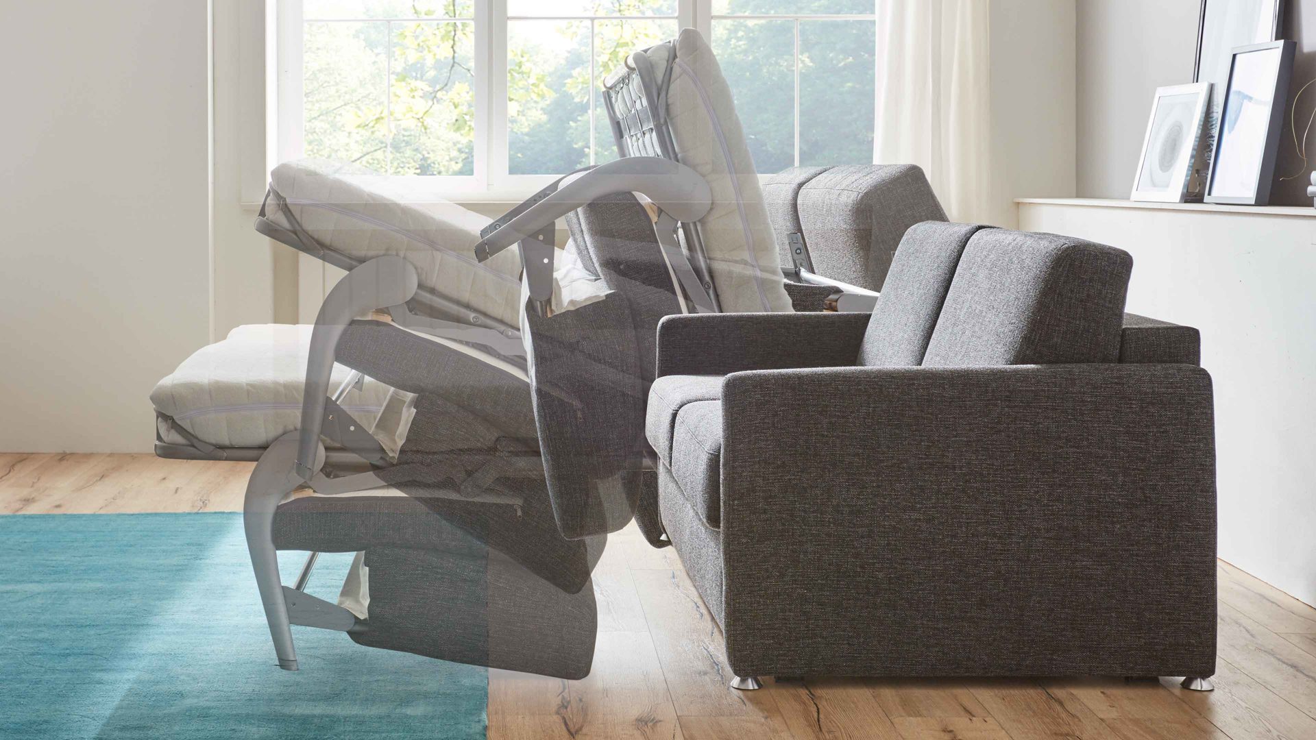 Schlafsofa comfortmaster besser sitzen, liegen, leben aus Stoff in Anthrazit Comfortmaster Schlafsofa Molto mit Faltbett-Funktion anthrazitfarbener Webstoff 2-6210 & Chromfüße - Breite ca. 156 cm