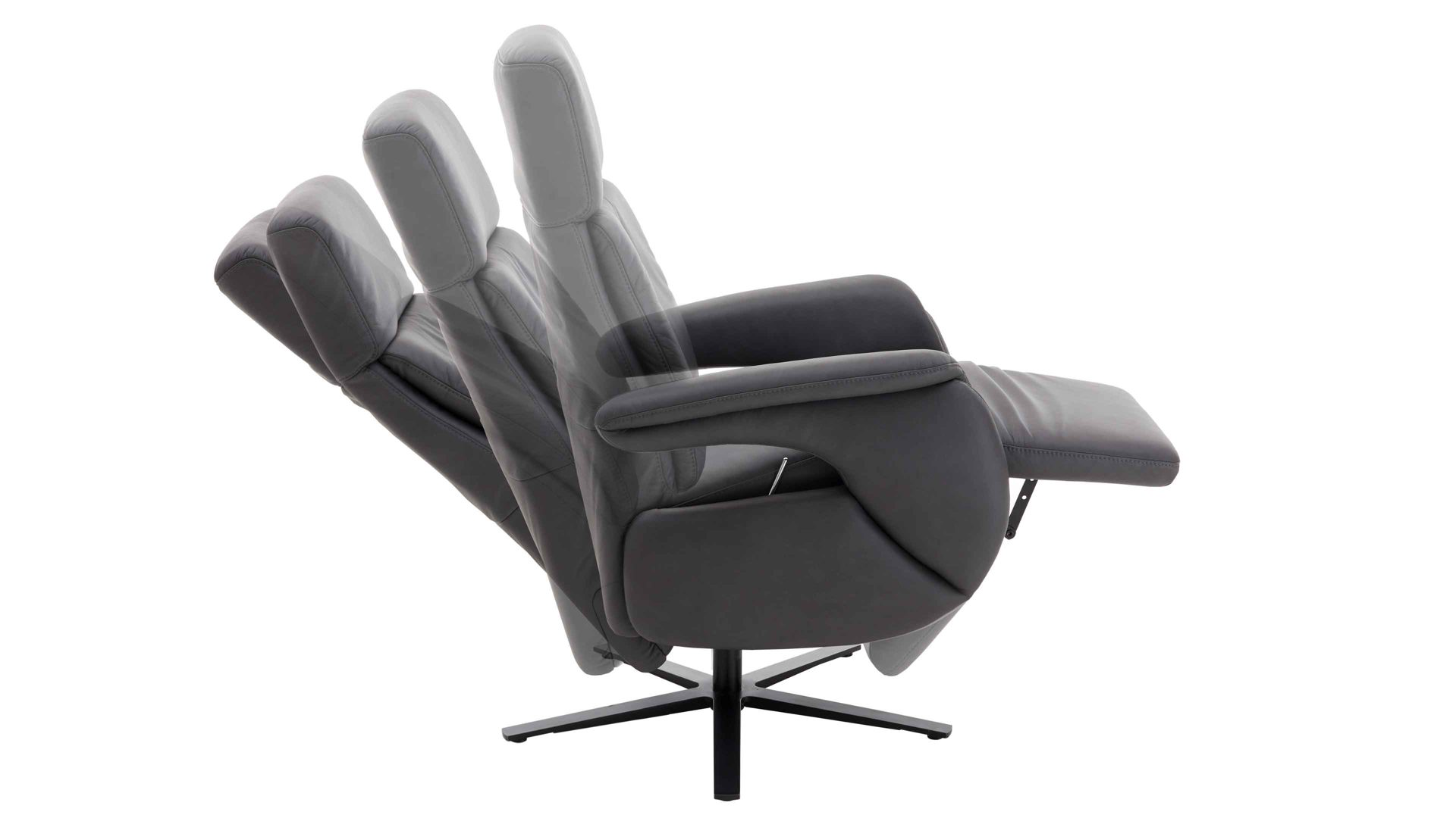 Relaxsessel Steinpol polsteria aus Leder in Anthrazit Polsterprogramm Relaxa 6.0 Plus PSG XC - Drehsessel anthrazitfarbenes Leder Punch & mattschwarzer Sternfuß